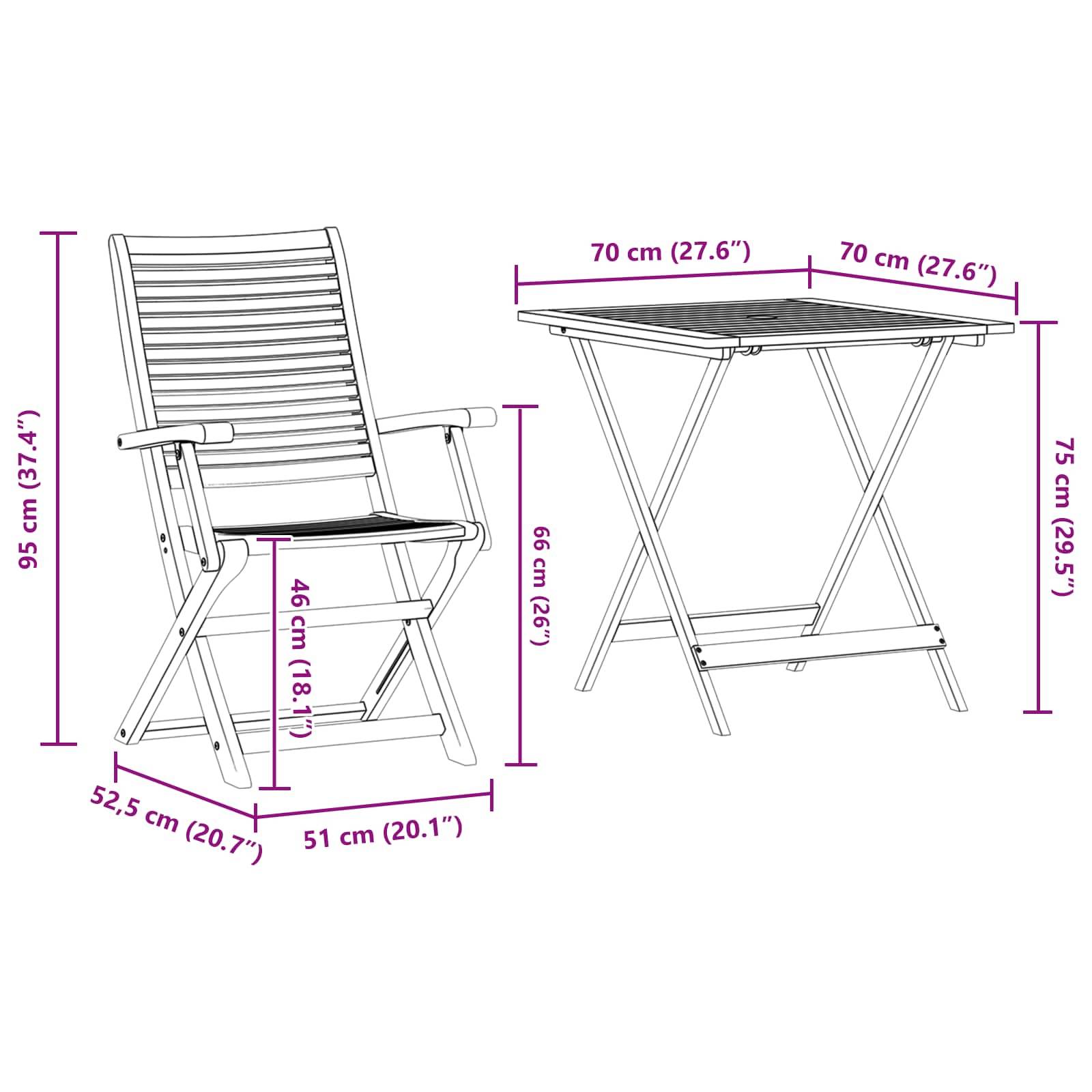 Vidaxl - Ensemble bistro pliant 3 pc Marron Bois d'Acacia Massif vidaXL 3375697 - Image 3
