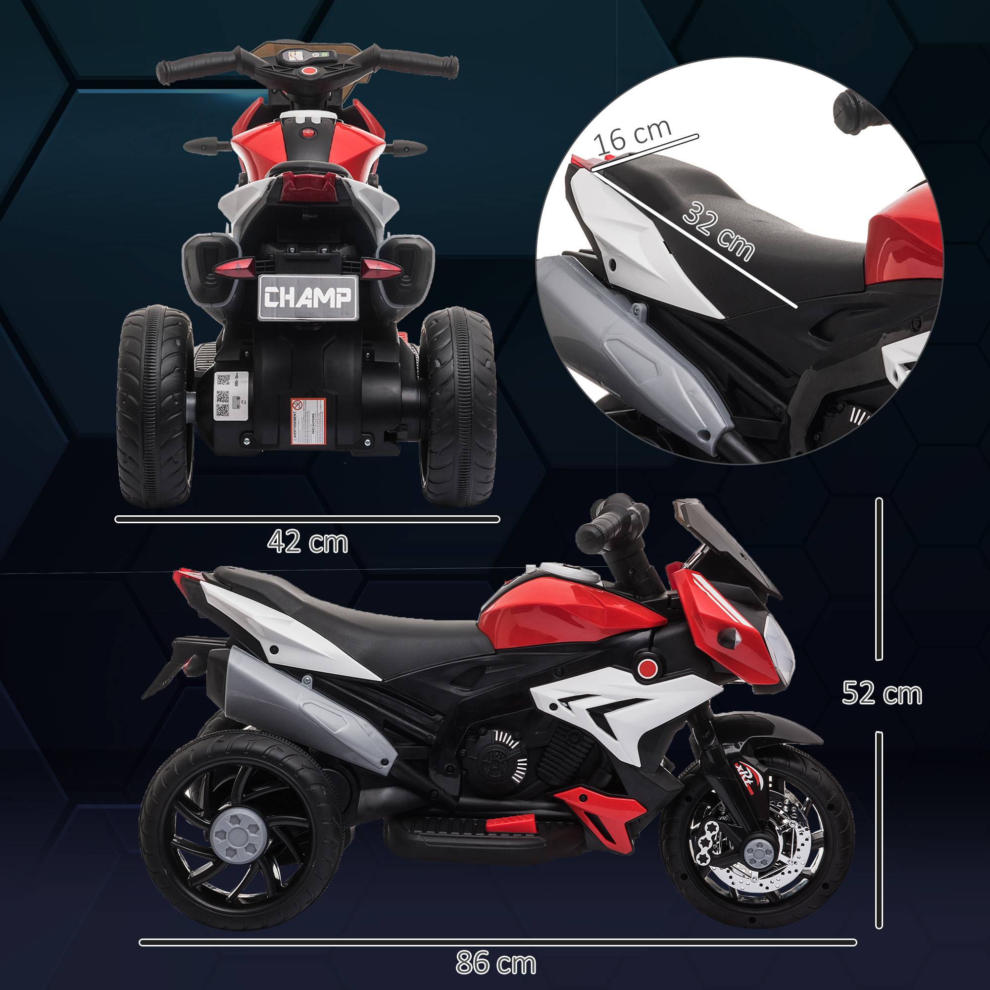 Sans Marque - Moto électrique enfants 3-5 ans 25 kg max lumières musique batterie 6V 3 km/h 86x42x52 cm rouge - Image 5