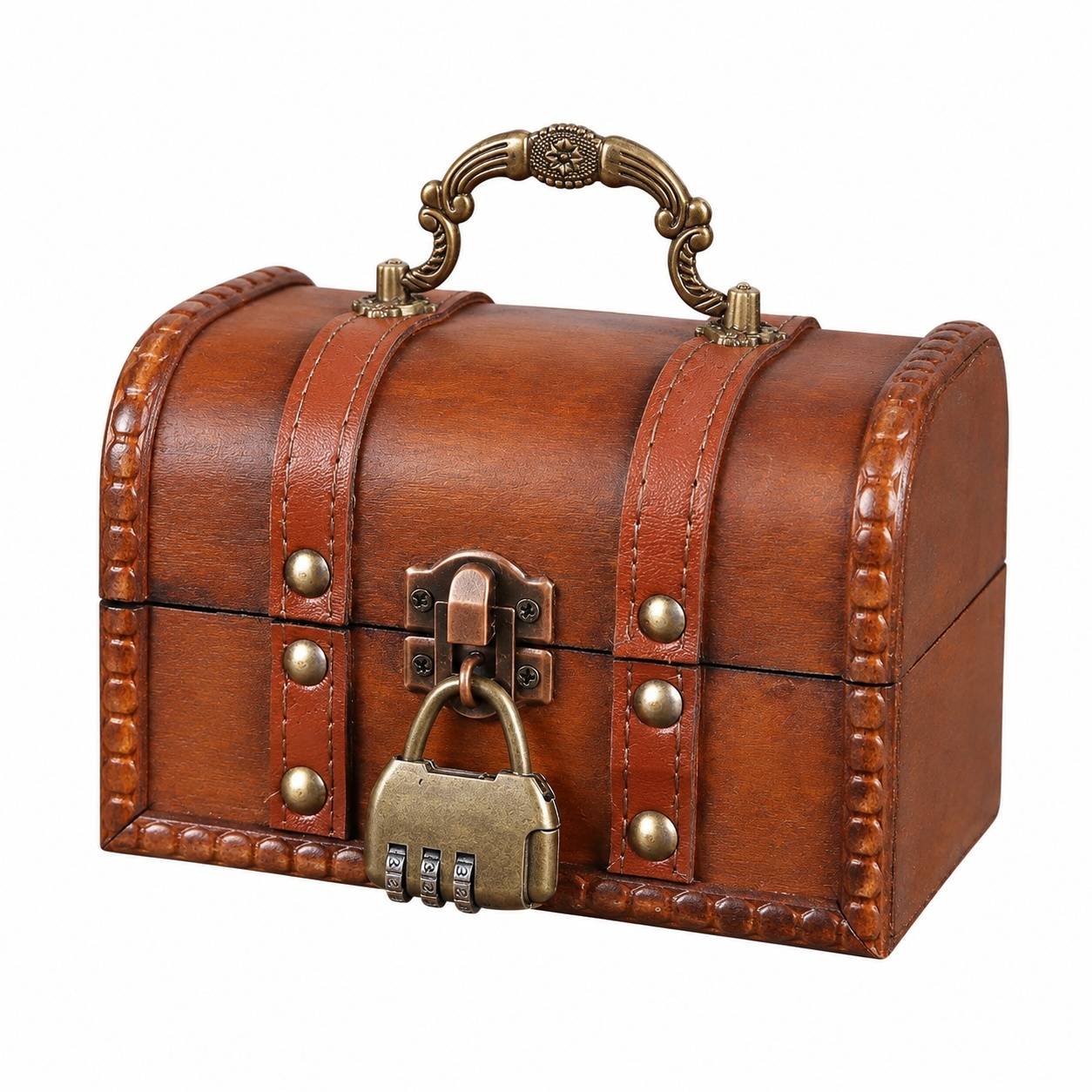 Coffre au Trésor en Bois Vintage avec Cadenas à Combinaison - Image 1