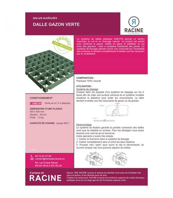 Dalle gazon verte 4cm 4 plaques pour stabilisation du sol 10m² RACINE F-AME060-10x1 - Image 2