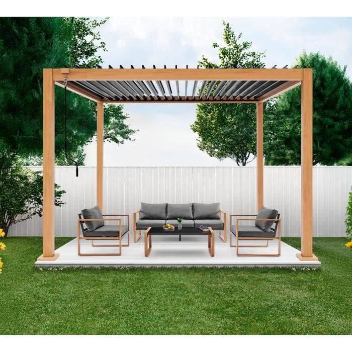 Pergola bioclimatique GAYA - Structure en aluminium et en acier - l300 x P300 x H240 cm - Aspect Bois - Image 2