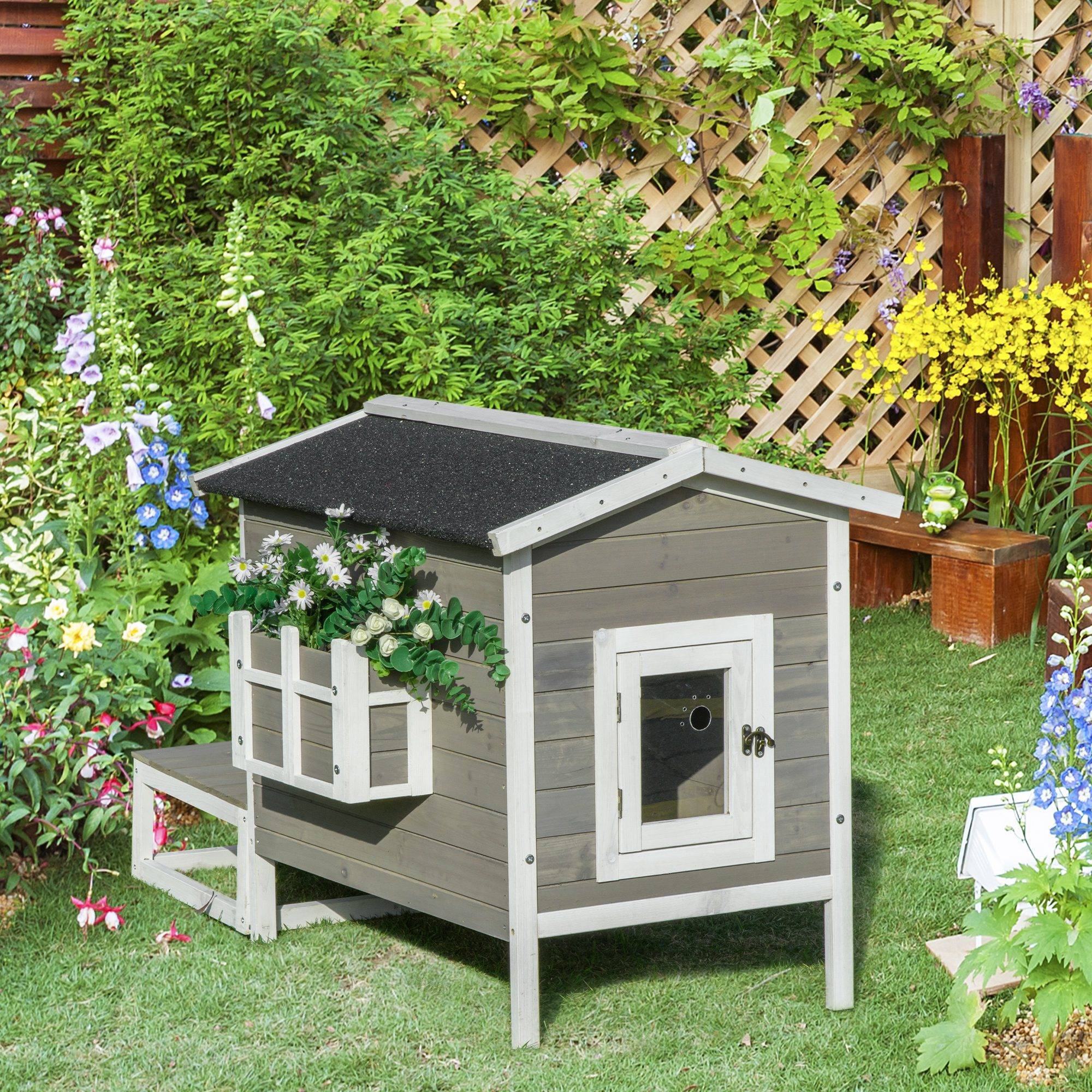 Niche pour chat bois gris et blanc 115 x 66.5 x 74.7 cm - PANGIVO - Image 4