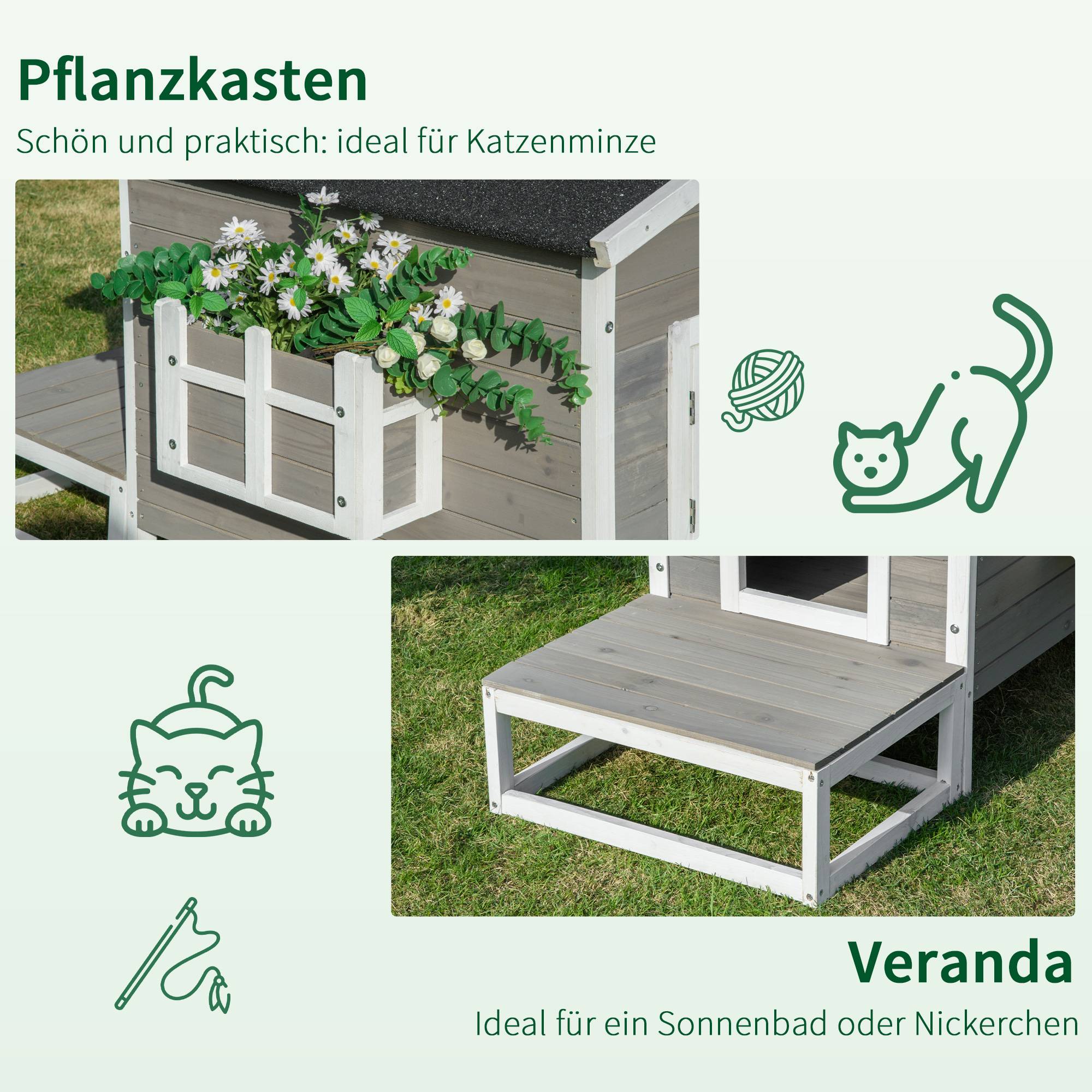 Niche pour chat bois gris et blanc 115 x 66.5 x 74.7 cm - PANGIVO - Image 8