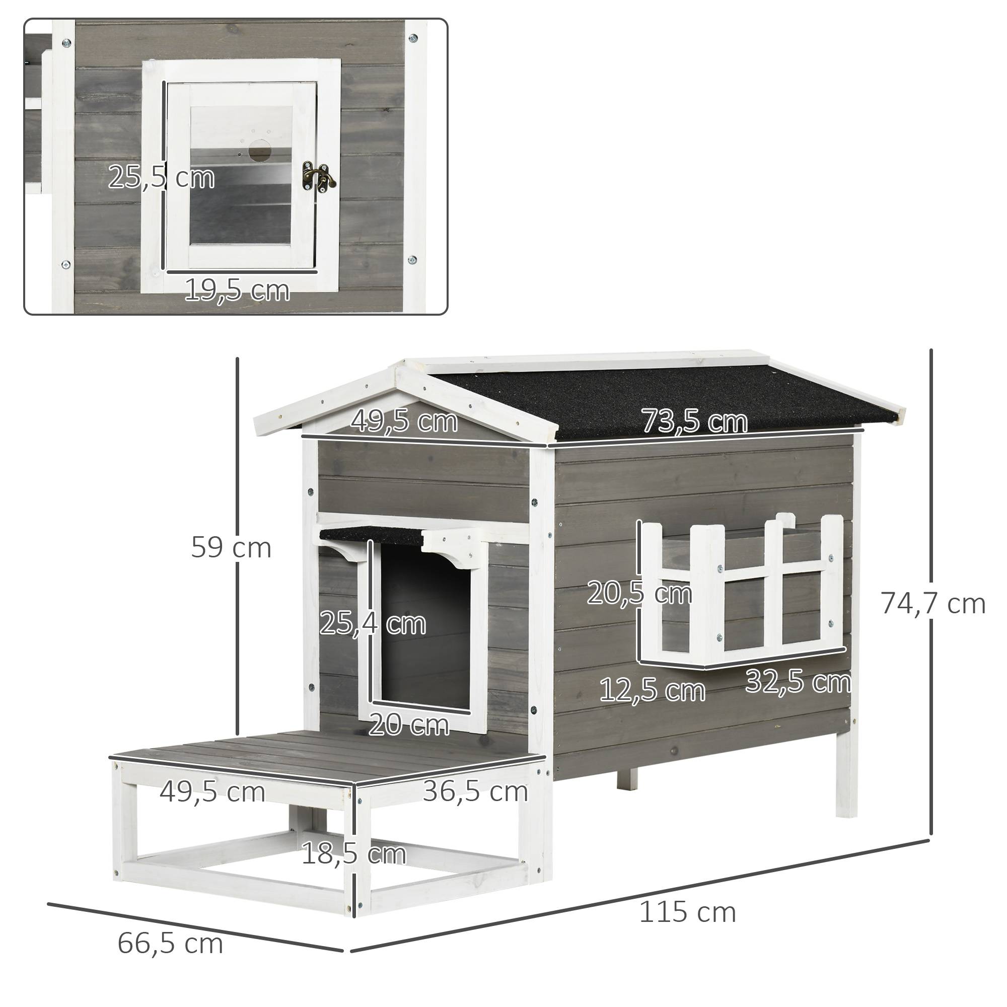 Niche pour chat bois gris et blanc 115 x 66.5 x 74.7 cm - PANGIVO - Image 5