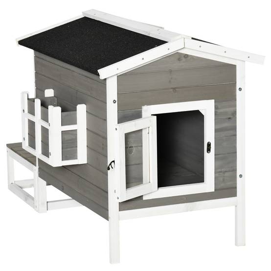 Niche pour chat bois gris et blanc 115 x 66.5 x 74.7 cm - PANGIVO - Image 2