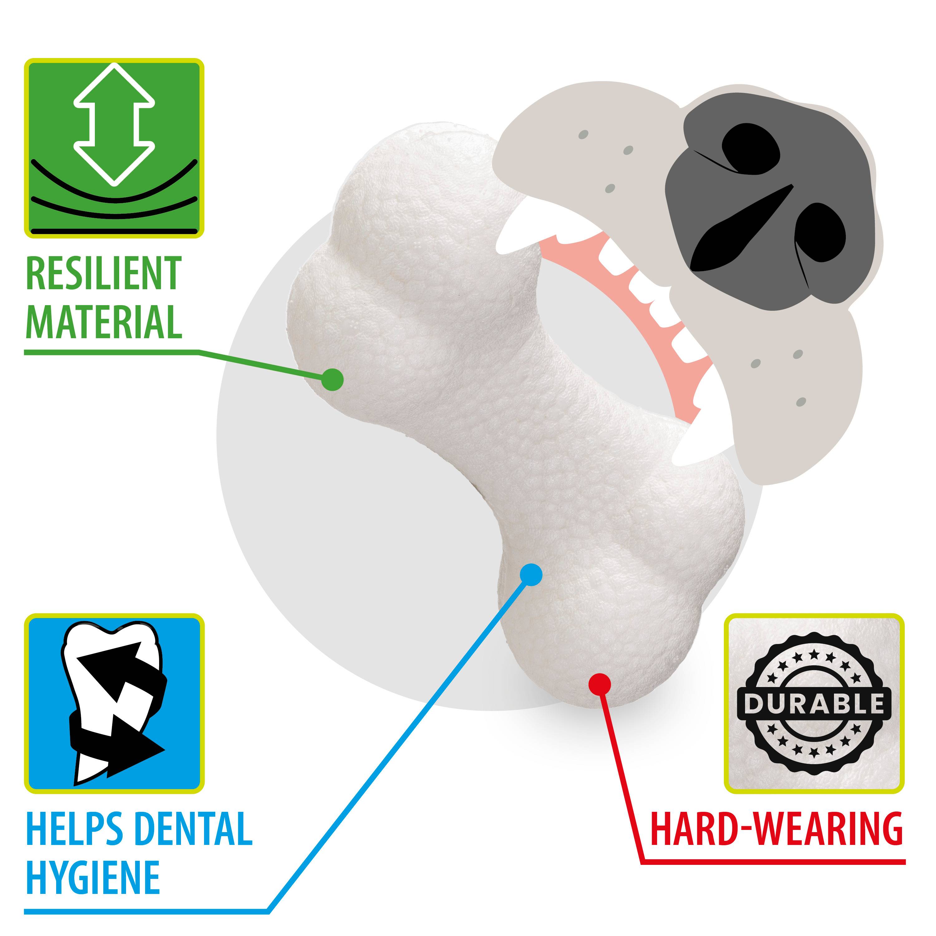 Ferplast - Ferplast Jouet Chien, Os pour chien, en Matériau Durable, Non Toxique, Résistante aux Morsures, Hygiene Dentaire, Rebondissant et Flottant, CHEWA - Imagen 4