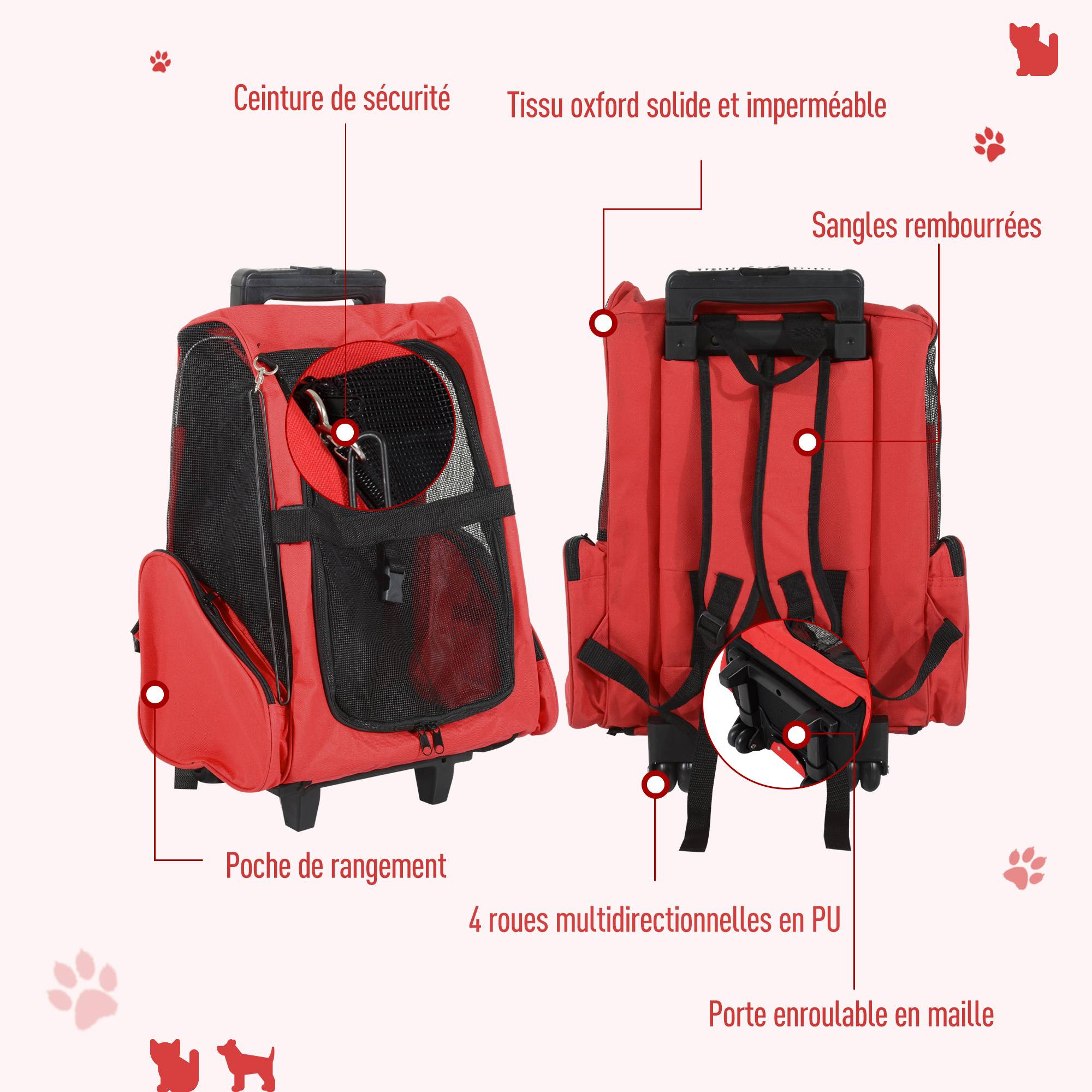 Sac de transport polyester rouge 42 x 25 x 55 cm - PANGIVO - Image 9