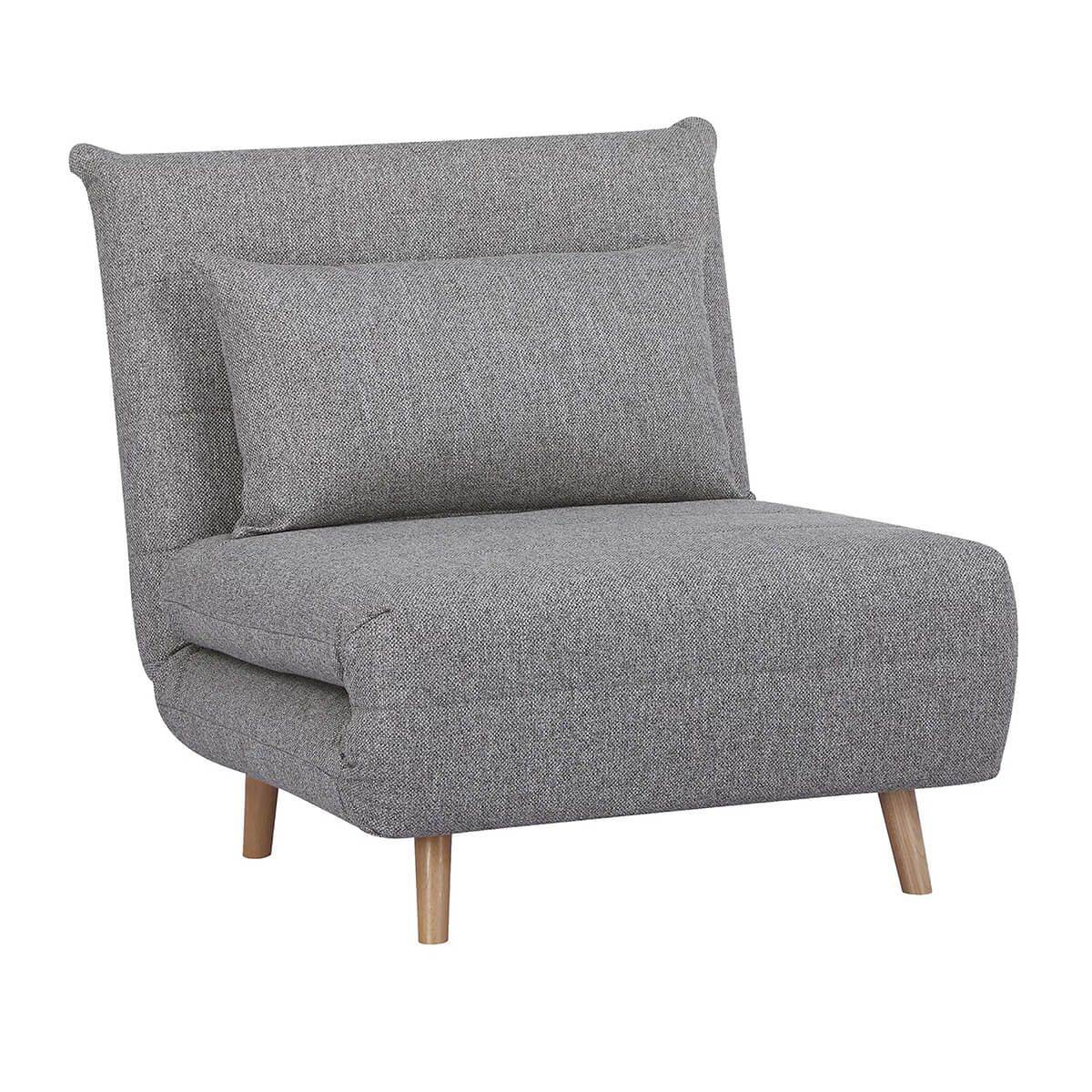 Chauffeuse 1 Place Convertible Tissu Gris Chiné avec Coussin - BREWEN - Image 1
