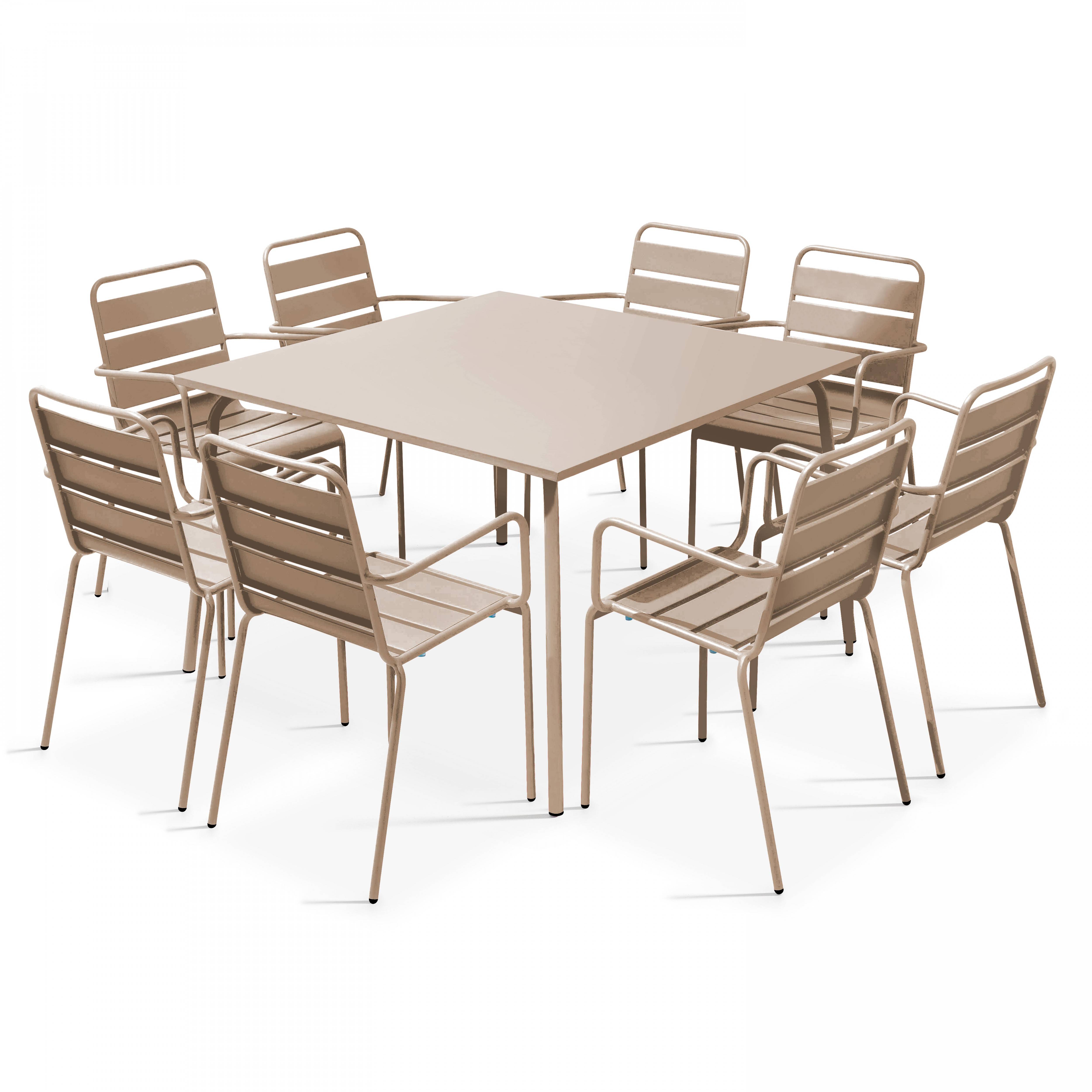 Oviala - Ensemble table de jardin carrée et 8 fauteuils en métal taupe Palavas - Oviala - Imagen 1