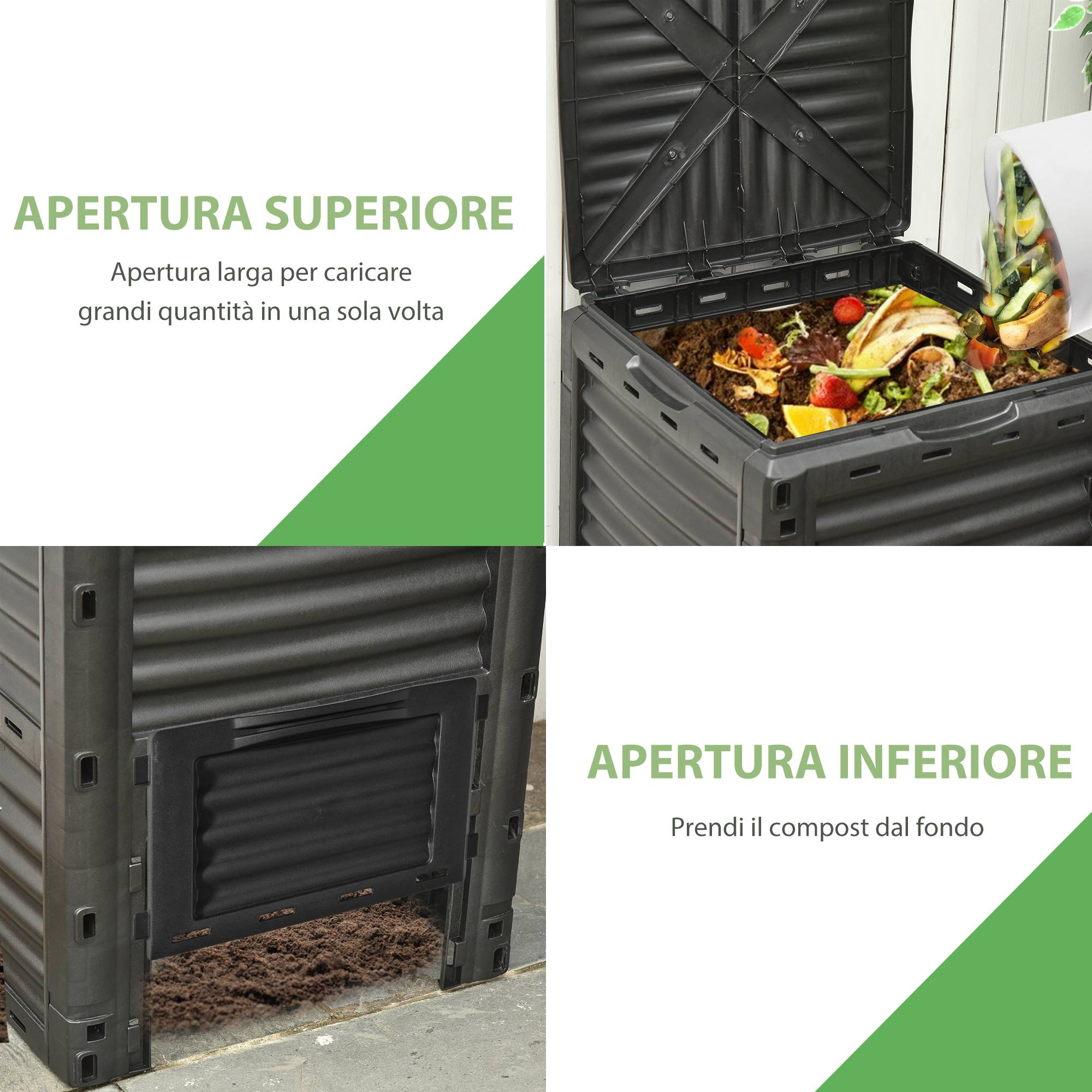 ComfortXL - Composteur de jardin 300 L en polypropylène noir 60,5 x 60,5 x 81,5 cm avec couvercle et aérations latérales - Image 6
