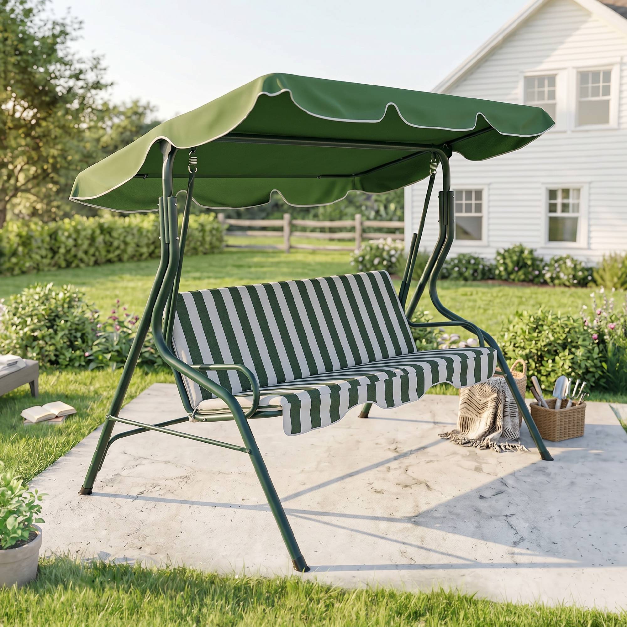 Balancelle de jardin 3 places acier extérieur coussins épais toit ajustable vert - ComfortXL Outdoor Living - Image 6