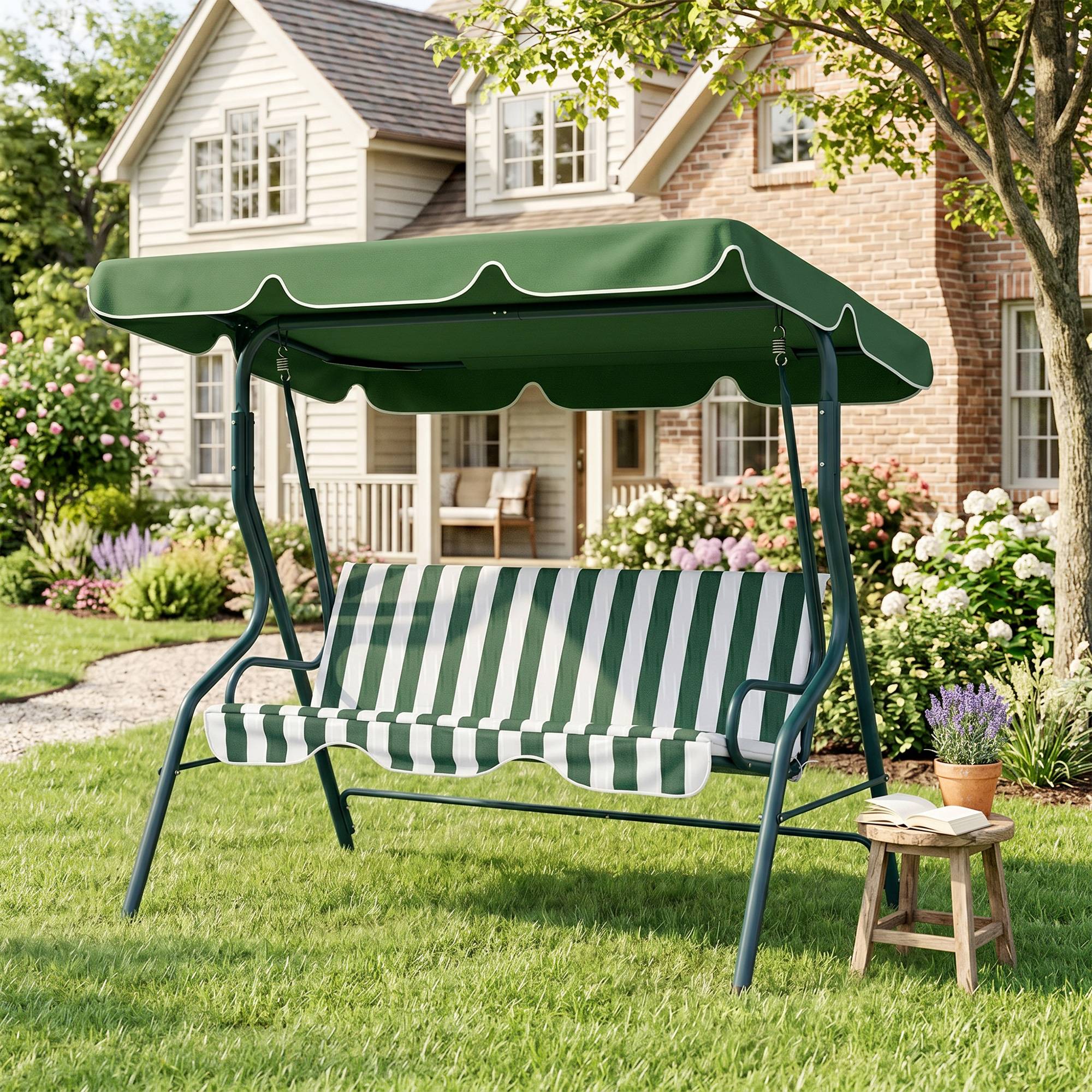 Balancelle de jardin 3 places acier extérieur coussins épais toit ajustable vert - ComfortXL Outdoor Living - Image 10
