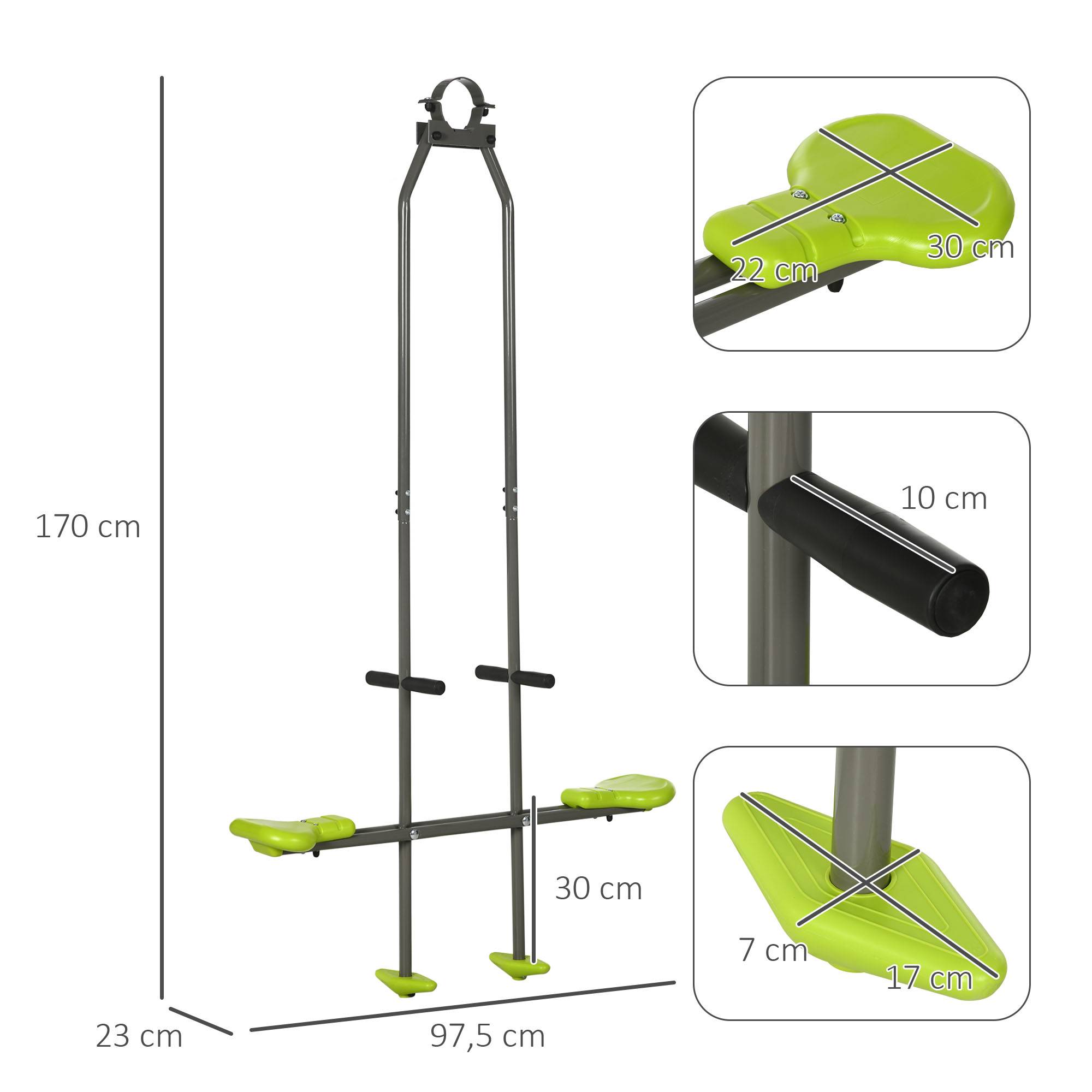 Outsunny - Balançoire agrès face à face enfant 3 à 6 ans - selles larges, guidon, repose-pied - gris vert - Outsunny - Imagen 3