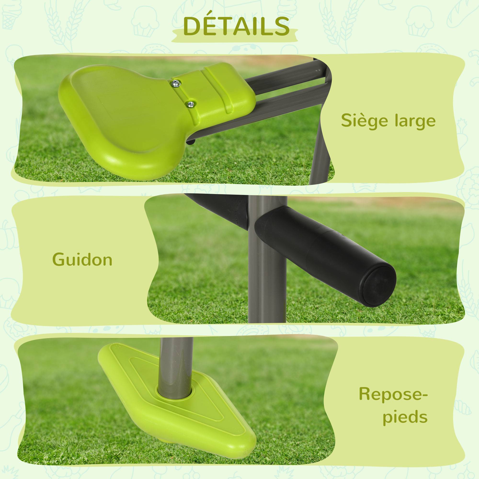 Outsunny - Balançoire agrès face à face enfant 3 à 6 ans - selles larges, guidon, repose-pied - gris vert - Outsunny - Imagen 6