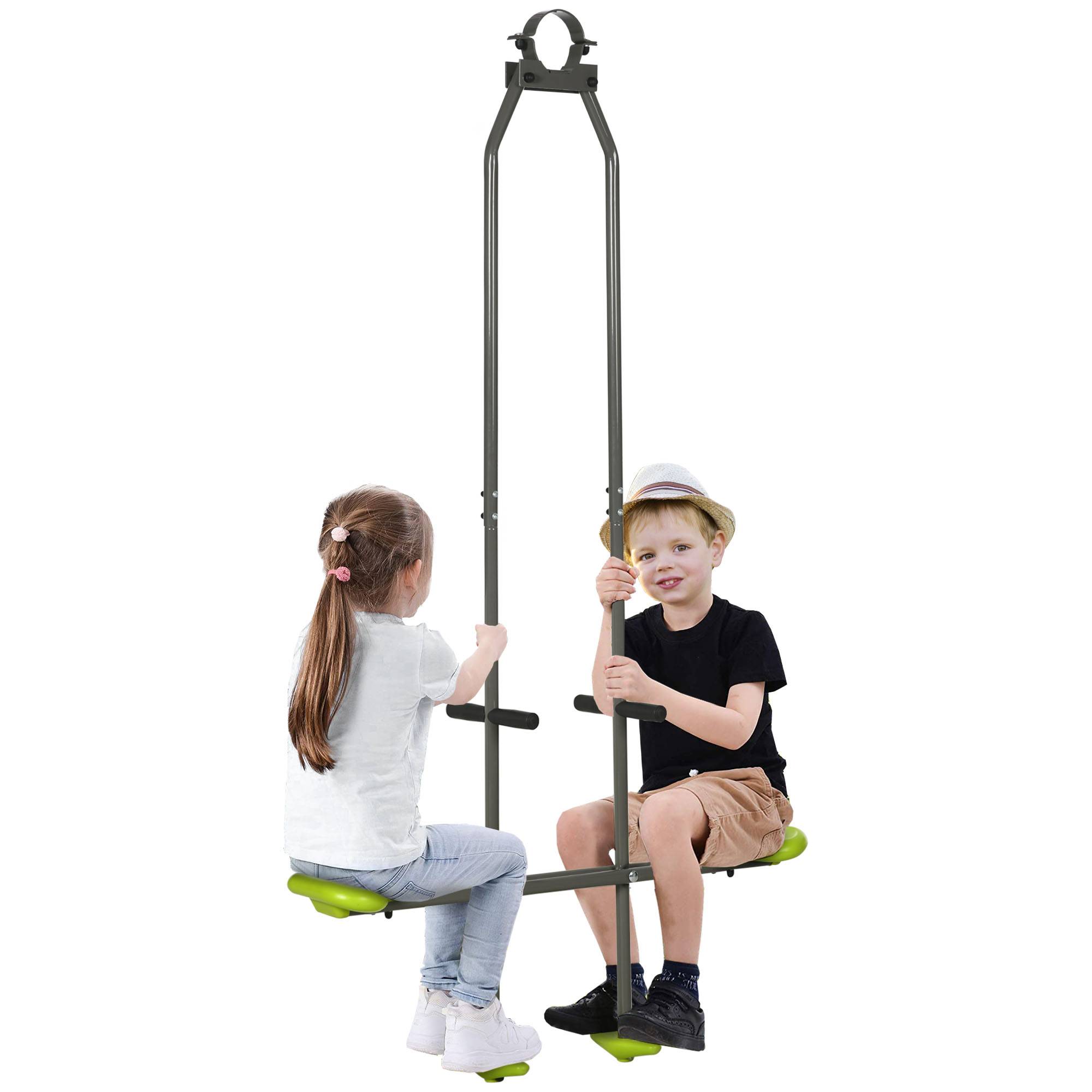 Outsunny - Balançoire agrès face à face enfant 3 à 6 ans - selles larges, guidon, repose-pied - gris vert - Outsunny - Imagen 1