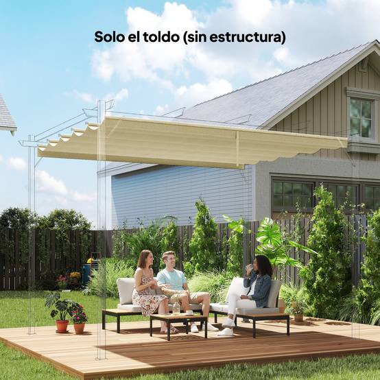 ComfortXL - Toile de Remplacement Pergola 4x3m Polyester Rétractable Anti-UV avec Drainage 350x260 cm Crème - ComfortXL Outdoor Living - Image 3