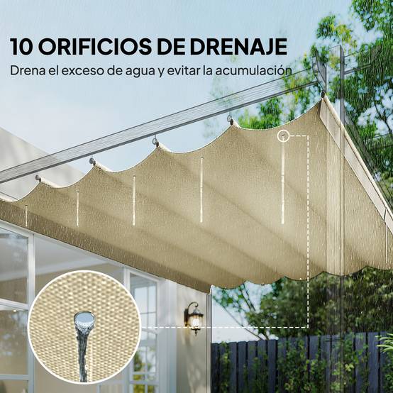 ComfortXL - Toile de Remplacement Pergola 4x3m Polyester Rétractable Anti-UV avec Drainage 350x260 cm Crème - ComfortXL Outdoor Living - Image 8