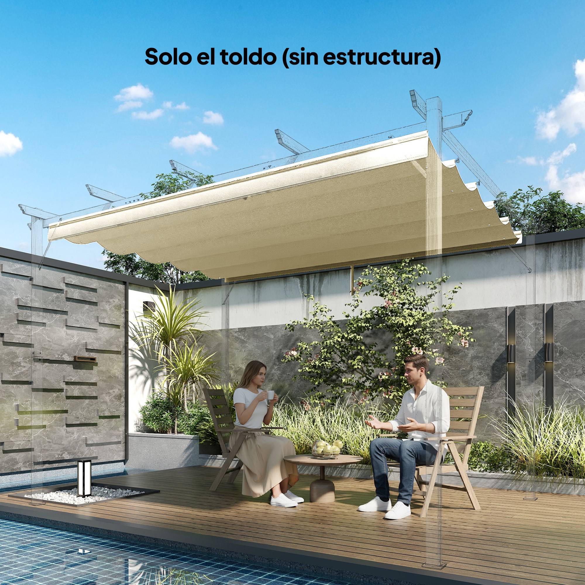 ComfortXL - Toile de Remplacement Pergola 4x3m Polyester Rétractable Anti-UV avec Drainage 350x260 cm Crème - ComfortXL Outdoor Living - Image 4