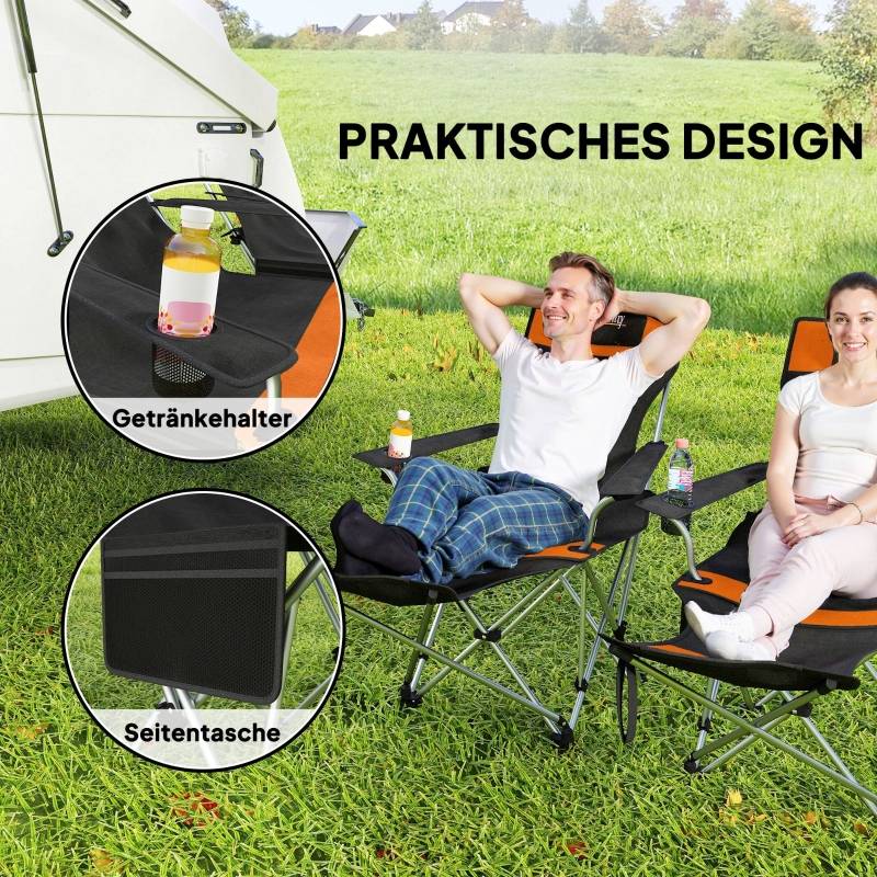 Lot 2 Chaises Camping Métal Pêche Plein Air Pliable Repose-Pieds 125cm Orange - ComfortXL Outdoor Living - Image 5