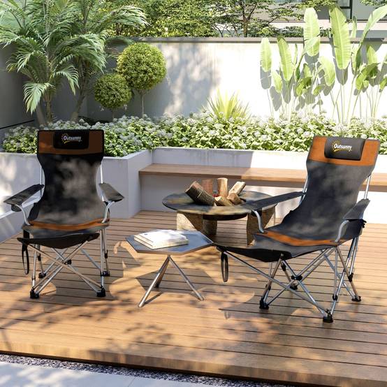 Lot 2 Chaises Camping Métal Pêche Plein Air Pliable Repose-Pieds 125cm Orange - ComfortXL Outdoor Living - Image 8