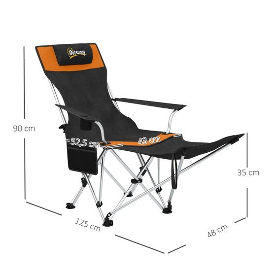 Lot 2 Chaises Camping Métal Pêche Plein Air Pliable Repose-Pieds 125cm Orange - ComfortXL Outdoor Living - Image 3