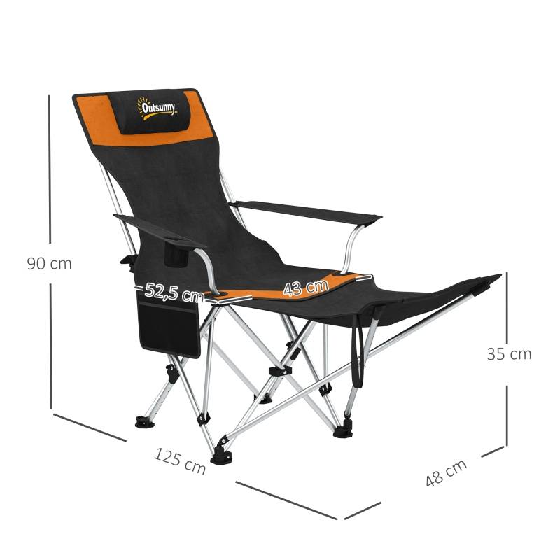 Lot 2 Chaises Camping Métal Pêche Plein Air Pliable Repose-Pieds 125cm Orange - ComfortXL Outdoor Living - Image 3