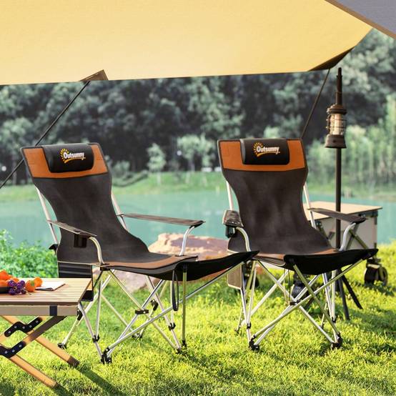 Lot 2 Chaises Camping Métal Pêche Plein Air Pliable Repose-Pieds 125cm Orange - ComfortXL Outdoor Living - Image 7
