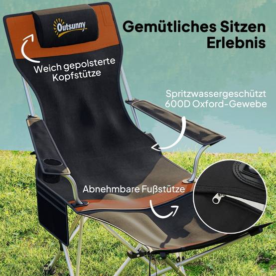 Lot 2 Chaises Camping Métal Pêche Plein Air Pliable Repose-Pieds 125cm Orange - ComfortXL Outdoor Living - Image 4