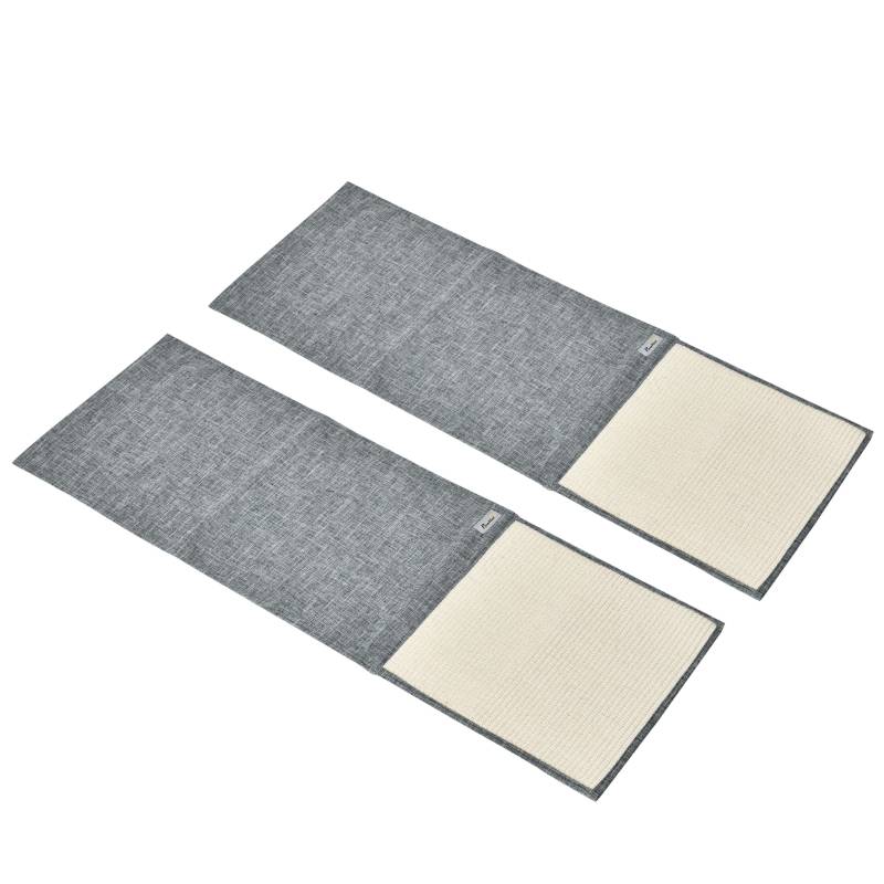 Lot de 2 tapis de griffoir protection canapé intérieur 130 x 45 x 0.3 cm sisal et polyester gris - PANGIVO - Image 1
