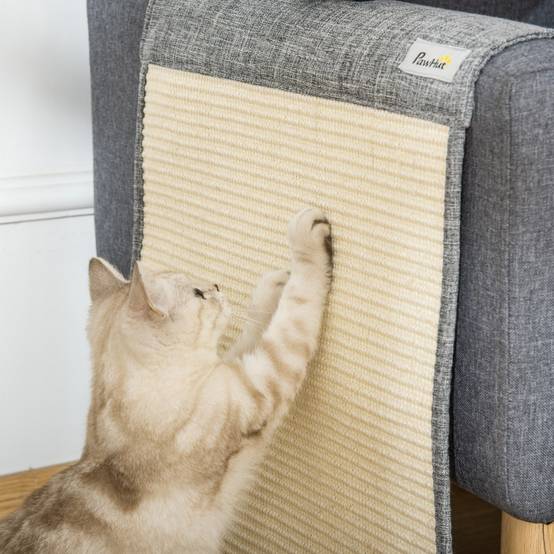Lot de 2 tapis de griffoir protection canapé intérieur 130 x 45 x 0.3 cm sisal et polyester gris - PANGIVO - Image 7