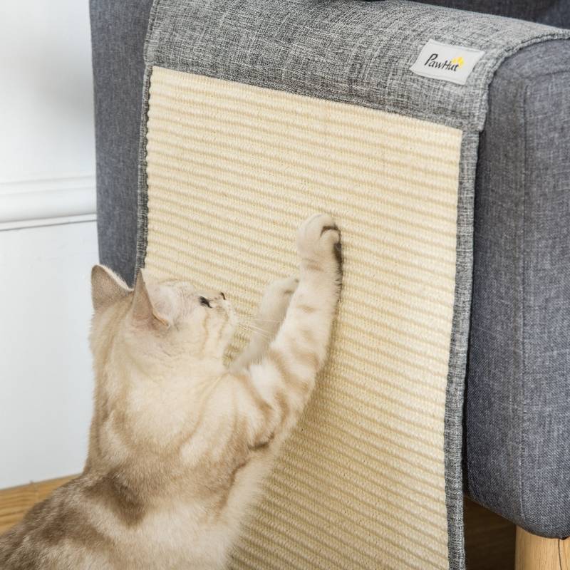 Lot de 2 tapis de griffoir protection canapé intérieur 130 x 45 x 0.3 cm sisal et polyester gris - PANGIVO - Image 7