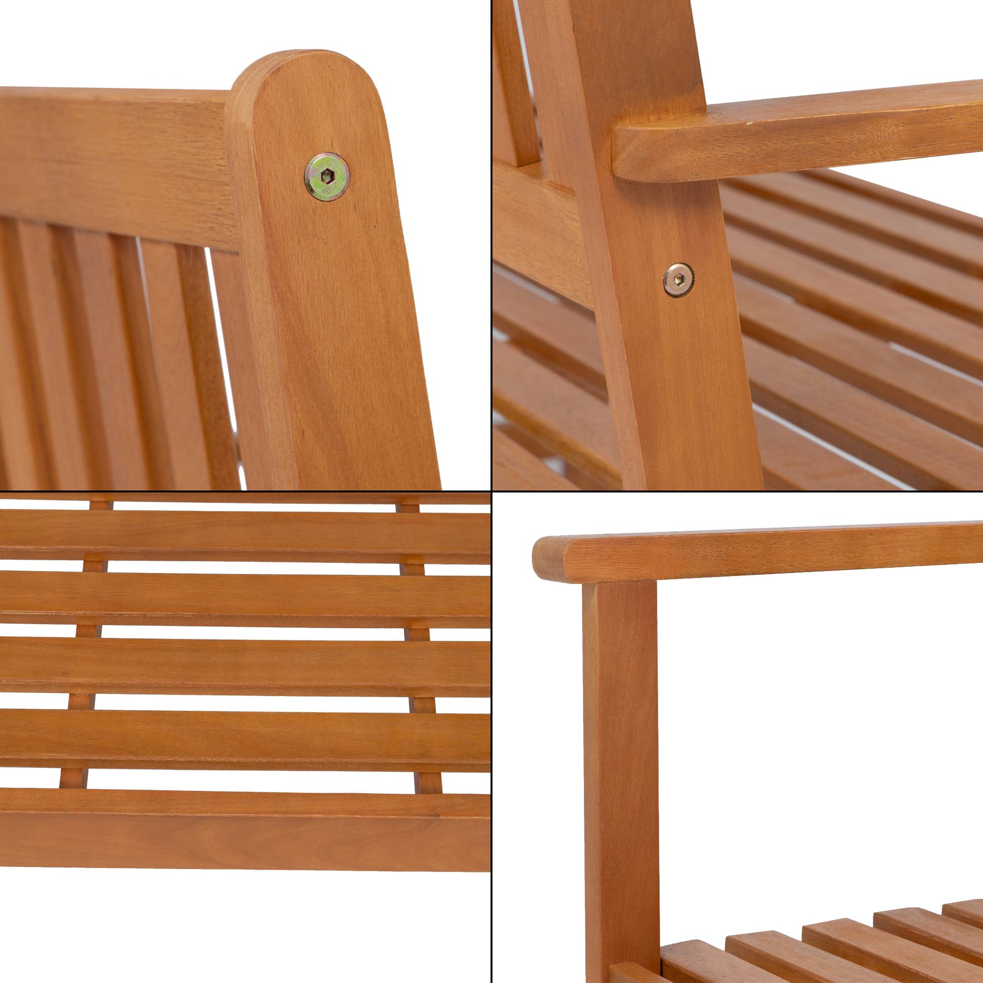 Banc de jardin pour 2 personnes Canzano bois d'eucalyptus 120 x 58 x 90 cm [en.casa] - Imagen 6