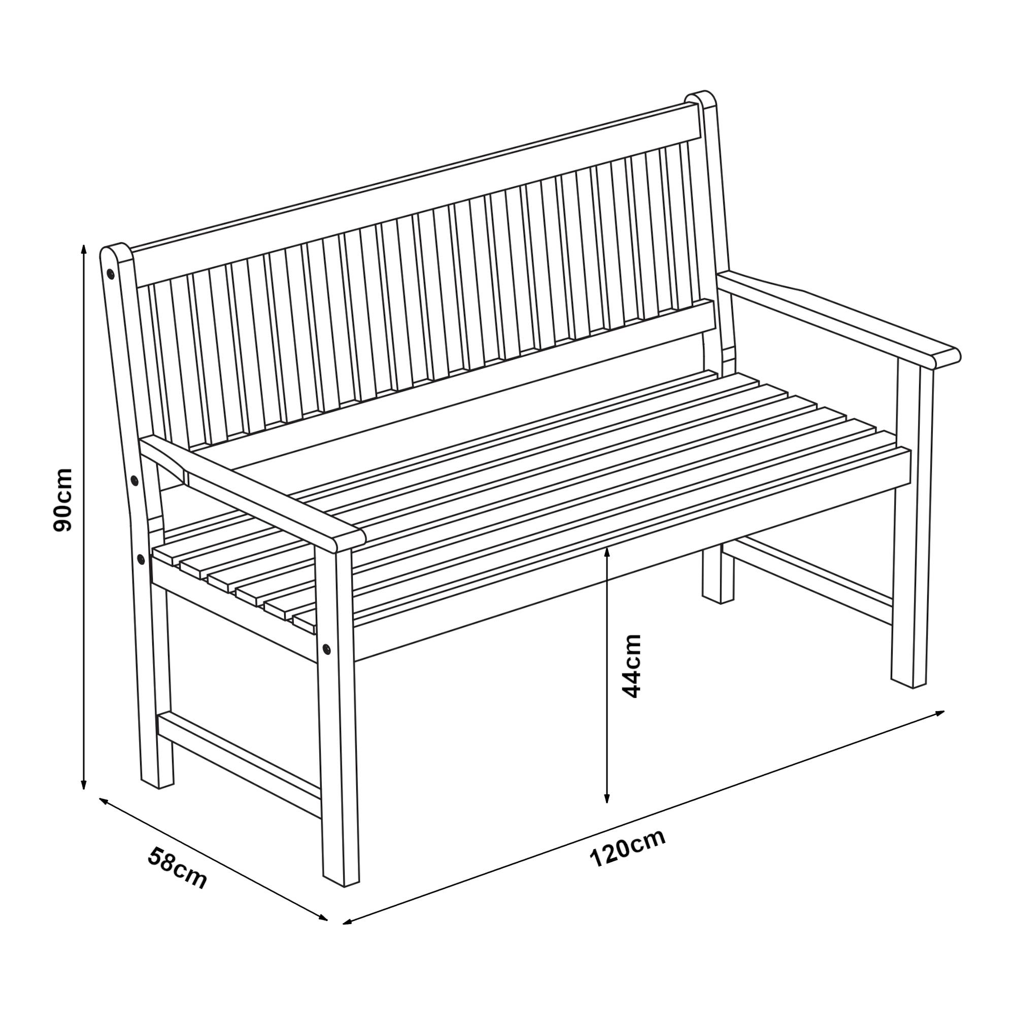 Banc de jardin pour 2 personnes Canzano bois d'eucalyptus 120 x 58 x 90 cm [en.casa] - Imagen 2