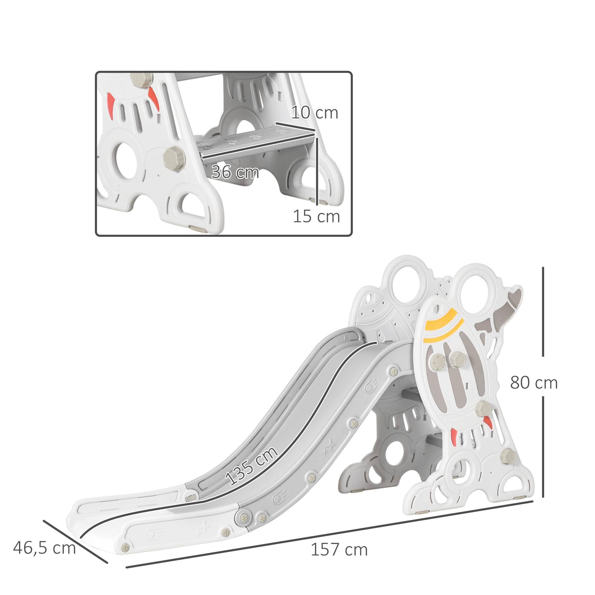 Toboggan pour enfants toboggan intérieur pour enfant, de 18 à 36 mois, jusqu'à 30 kg, 157L x 46,5l x 80H cm, gris - Image 5