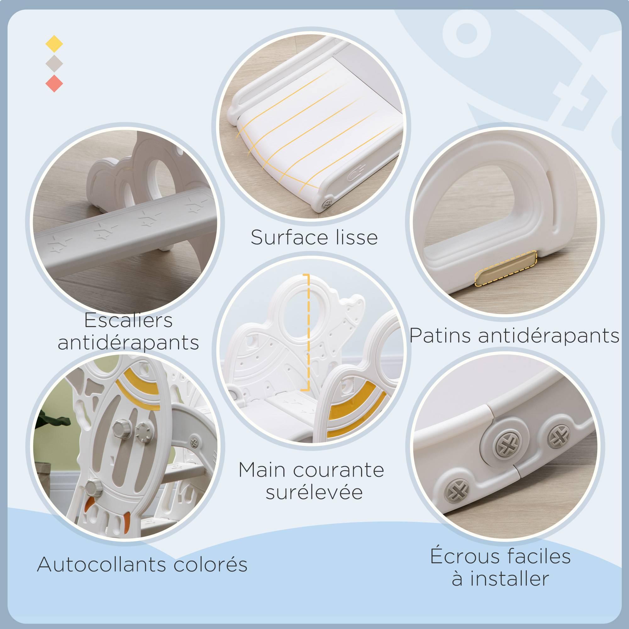 Toboggan pour enfants toboggan intérieur pour enfant, de 18 à 36 mois, jusqu'à 30 kg, 157L x 46,5l x 80H cm, gris - Image 7