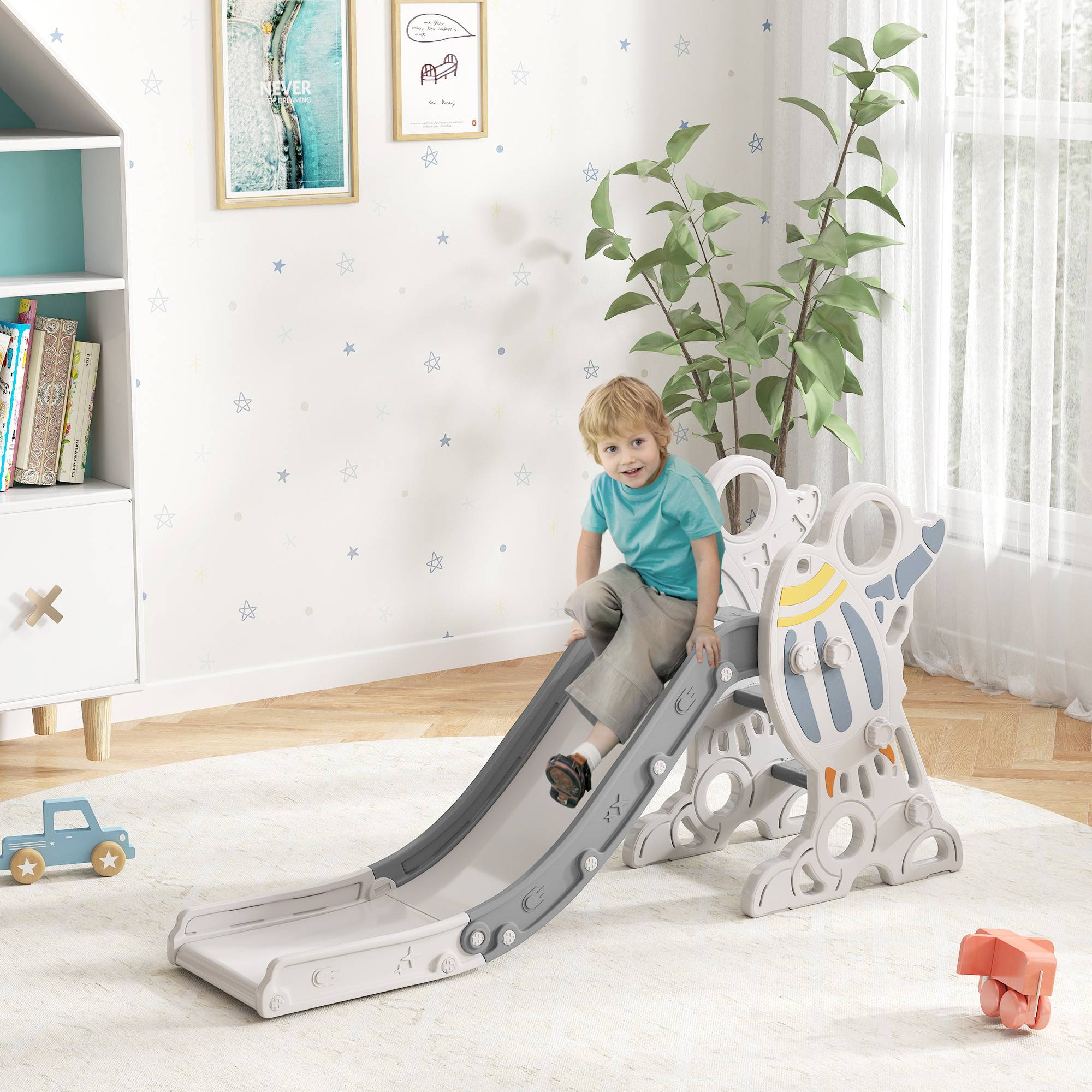 Toboggan pour enfants toboggan intérieur pour enfant, de 18 à 36 mois, jusqu'à 30 kg, 157L x 46,5l x 80H cm, gris - Image 3
