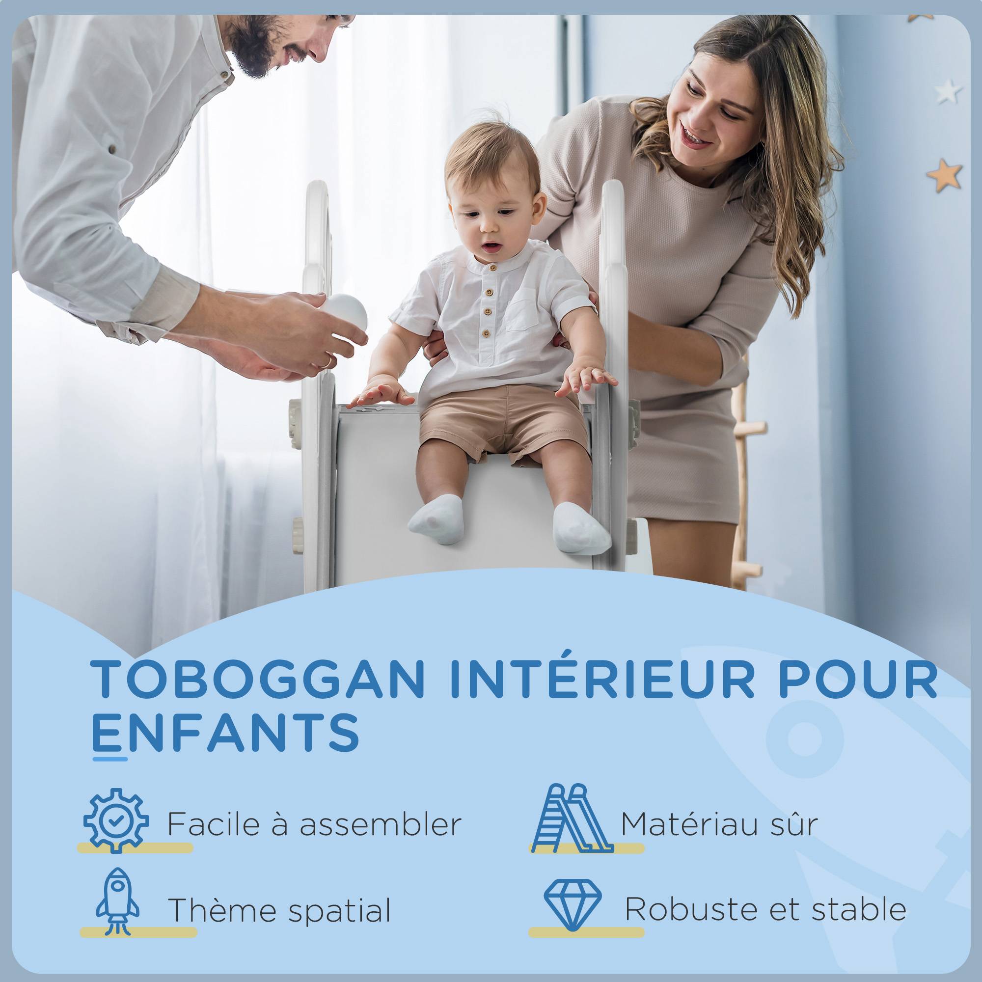 Toboggan pour enfants toboggan intérieur pour enfant, de 18 à 36 mois, jusqu'à 30 kg, 157L x 46,5l x 80H cm, gris - Image 8