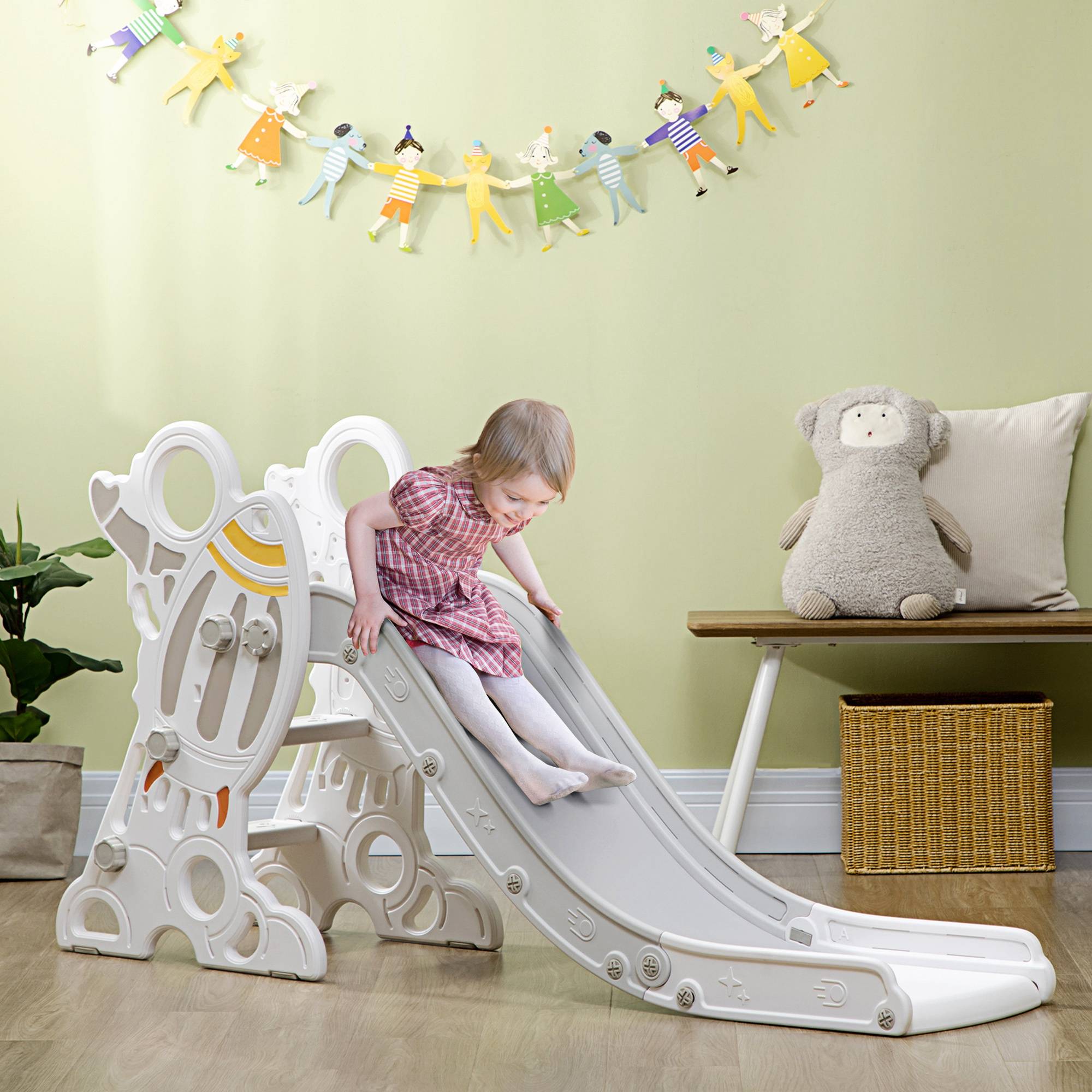 Toboggan pour enfants toboggan intérieur pour enfant, de 18 à 36 mois, jusqu'à 30 kg, 157L x 46,5l x 80H cm, gris - Image 4