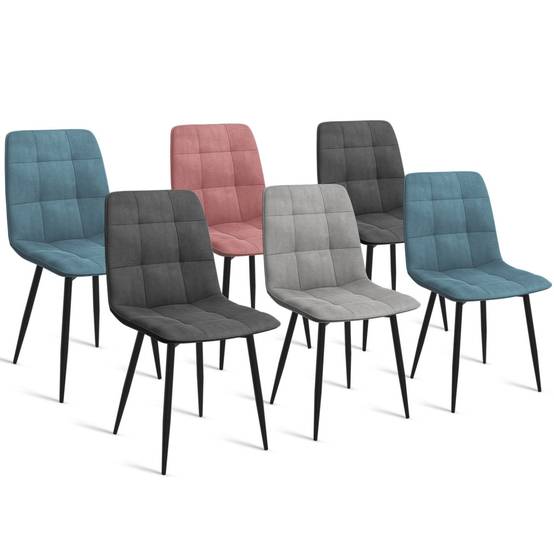 Lot de 6 chaises MILA en velours mix color pastel bleu x2, gris foncé x2, gris clair, rose - Image 2