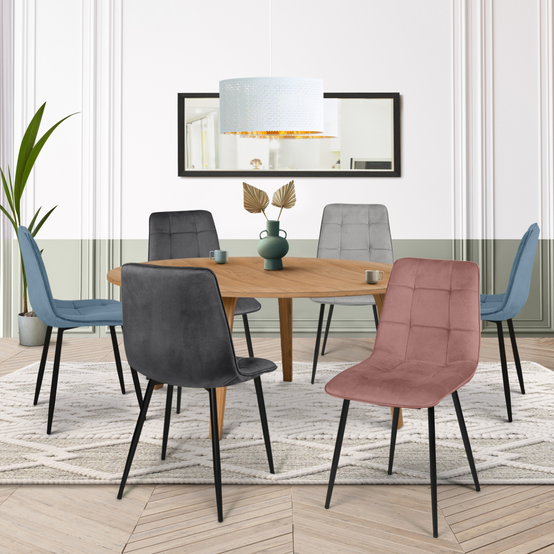 Lot de 6 chaises MILA en velours mix color pastel bleu x2, gris foncé x2, gris clair, rose - Image 1