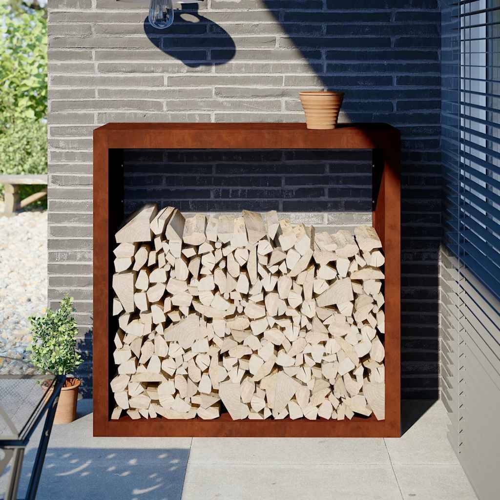 Range-bûches Design Acier Corten Rangement Extérieur Durable 100x40x100cm - ComfortXL Outdoor Living - Image 1