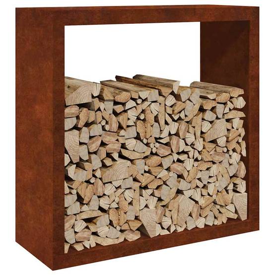 Range-bûches Design Acier Corten Rangement Extérieur Durable 100x40x100cm - ComfortXL Outdoor Living - Image 3