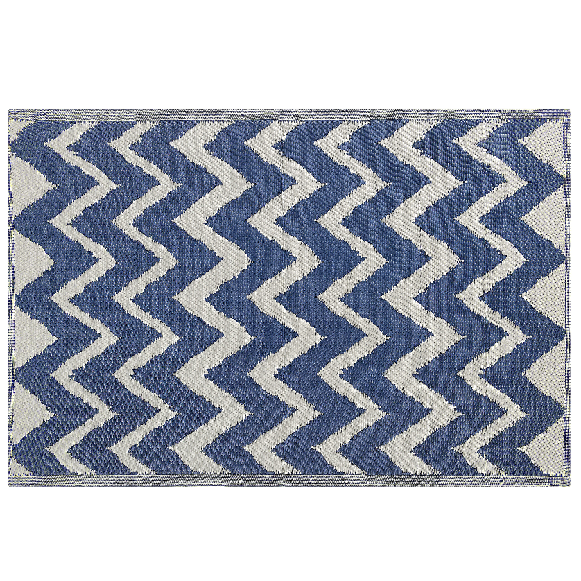Beliani - Tapis Extérieur Intérieur en Polypropylène au Motif Zigzag Bleu Foncé et Blanc Polyvalent et Pratique pour Balcon Terrasse ou Salle de Bain 120 x 180 - Imagen 1