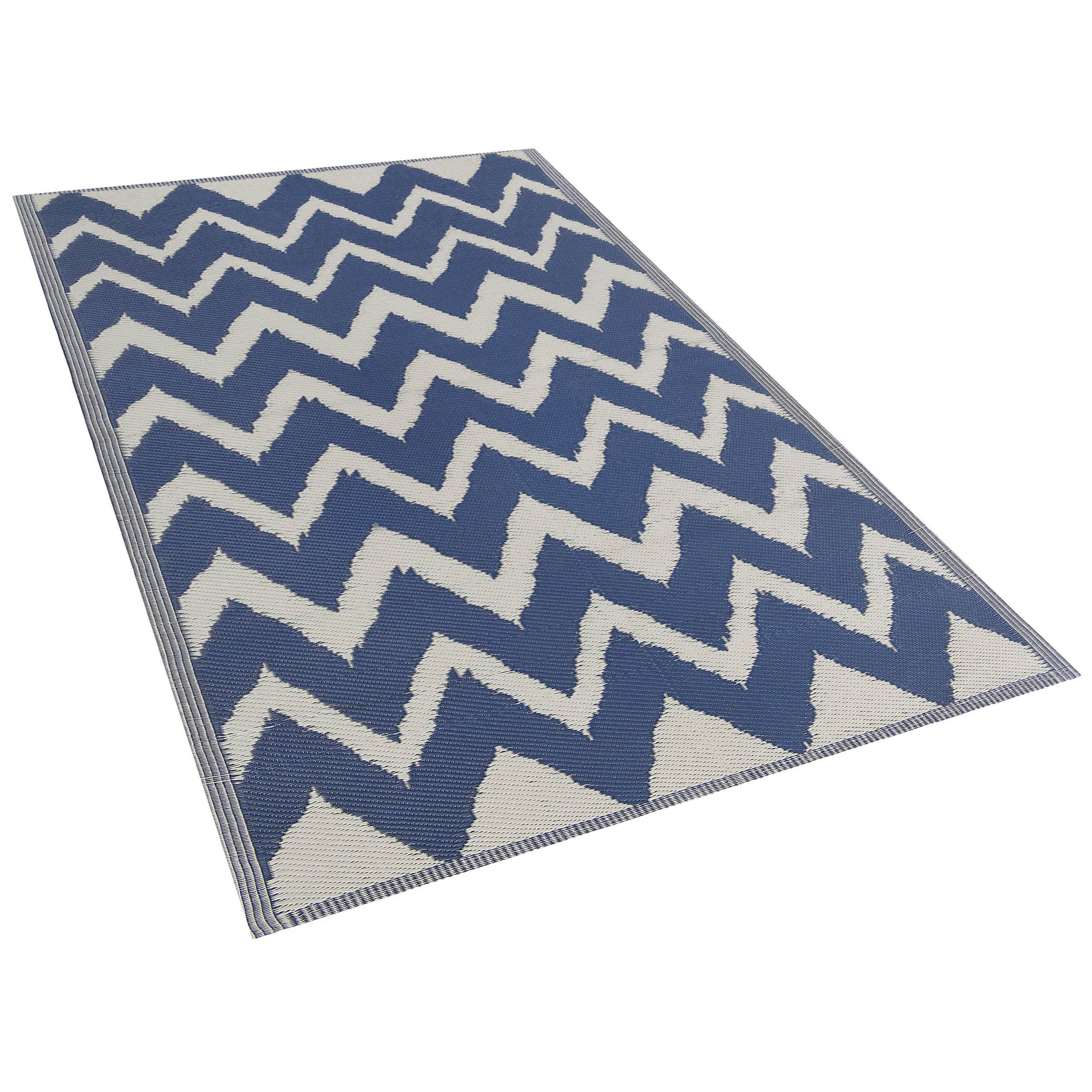 Beliani - Tapis Extérieur Intérieur en Polypropylène au Motif Zigzag Bleu Foncé et Blanc Polyvalent et Pratique pour Balcon Terrasse ou Salle de Bain 120 x 180 - Imagen 4