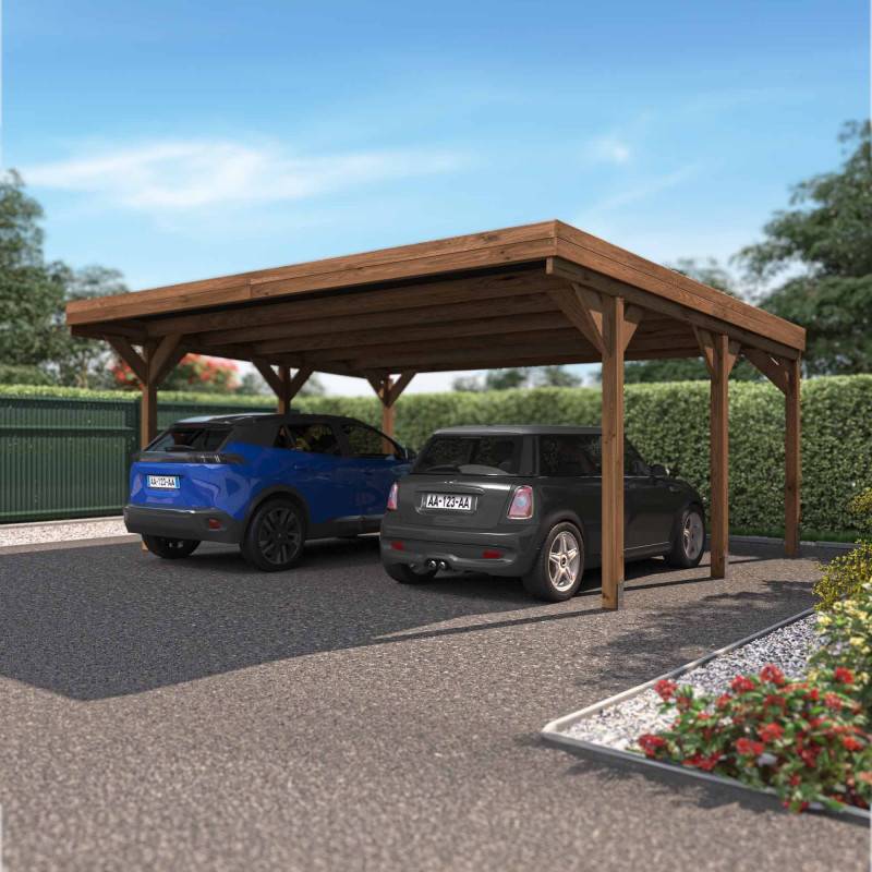 CARPORT BOIS 2 VOITURES 30,9M² 6 POTEAUX 12x12 - Image 2