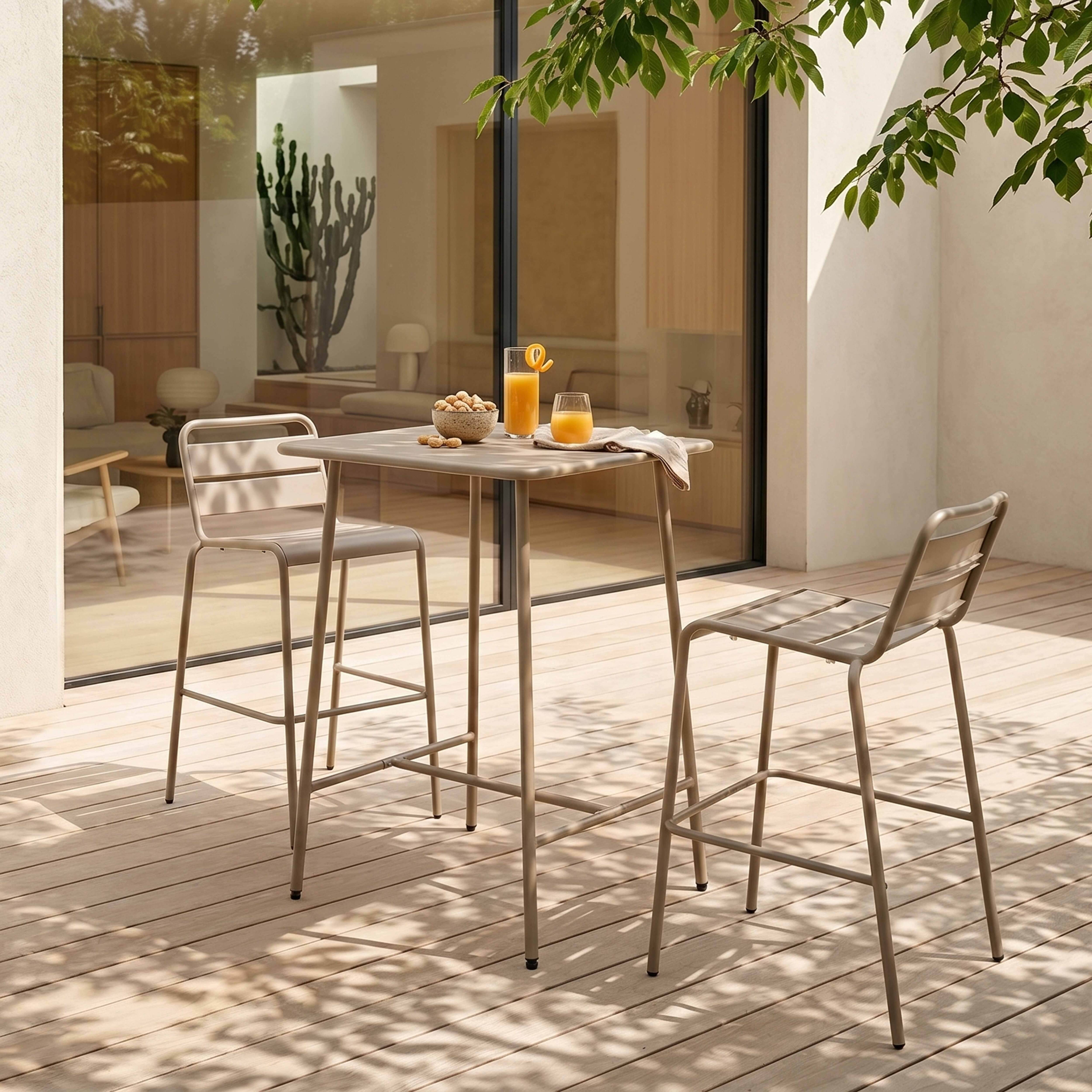 Oviala - Ensemble table de bar et 2 chaises hautes en métal taupe Palavas - Oviala - Imagen 2