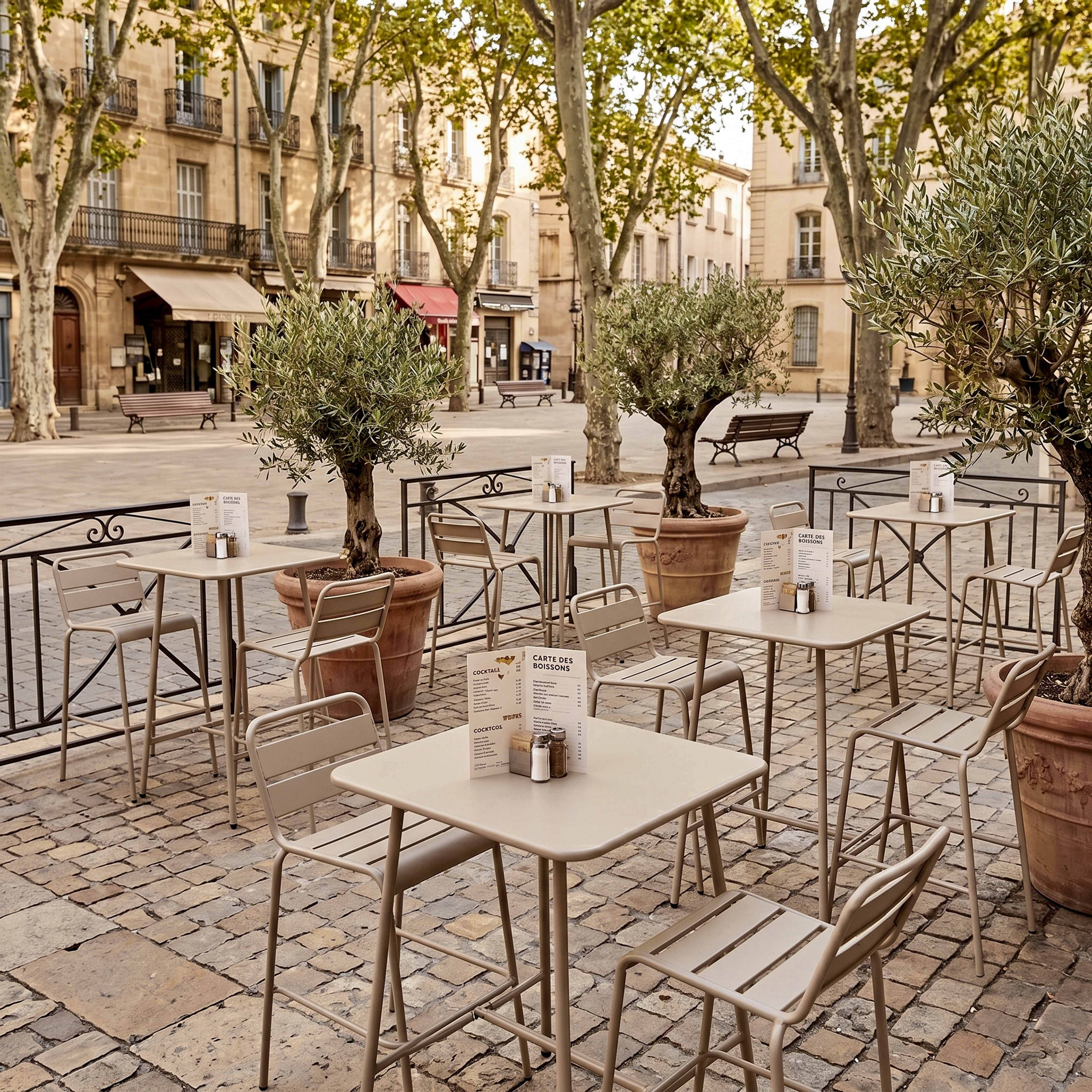 Oviala - Ensemble table de bar et 2 chaises hautes en métal taupe Palavas - Oviala - Imagen 4
