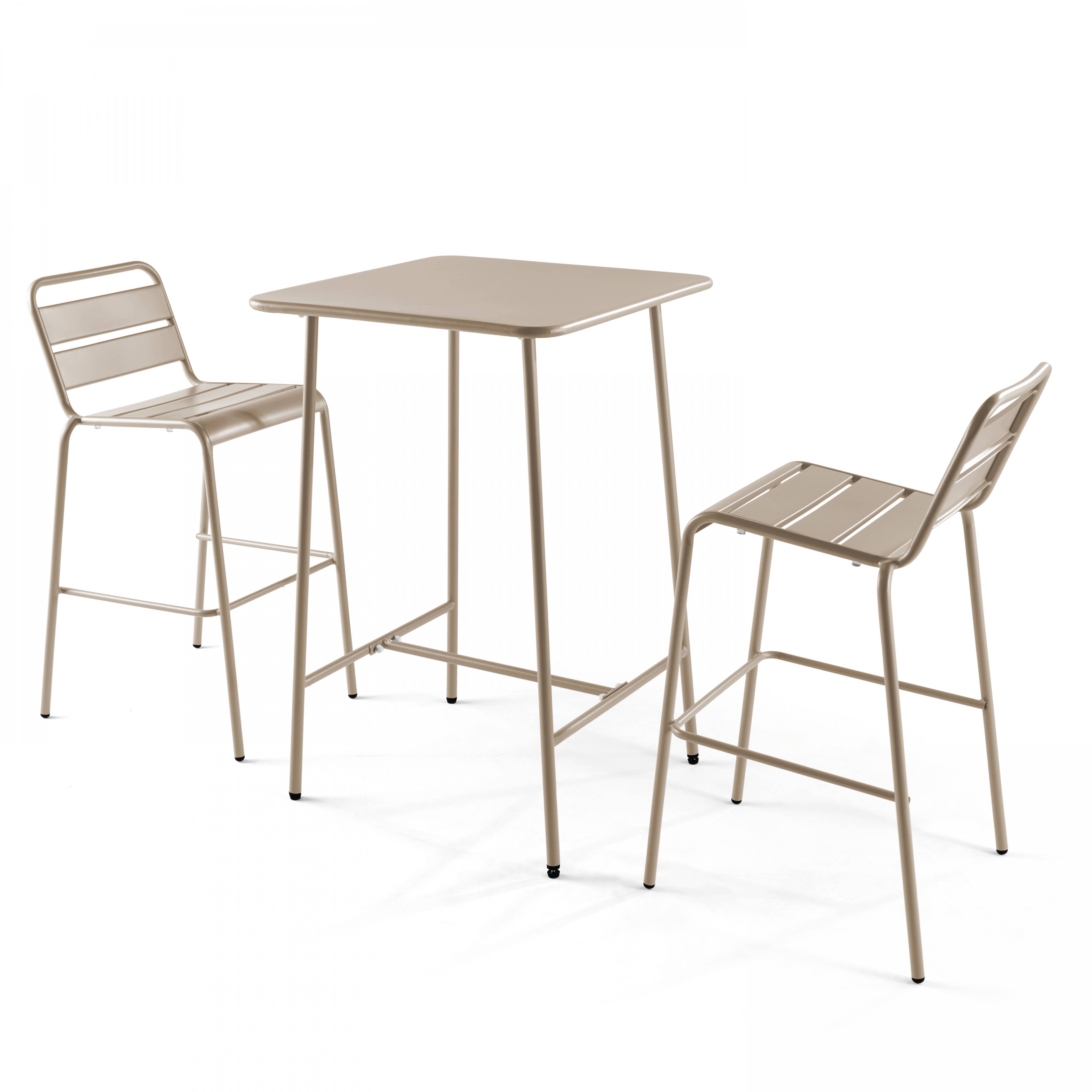 Oviala - Ensemble table de bar et 2 chaises hautes en métal taupe Palavas - Oviala - Imagen 1