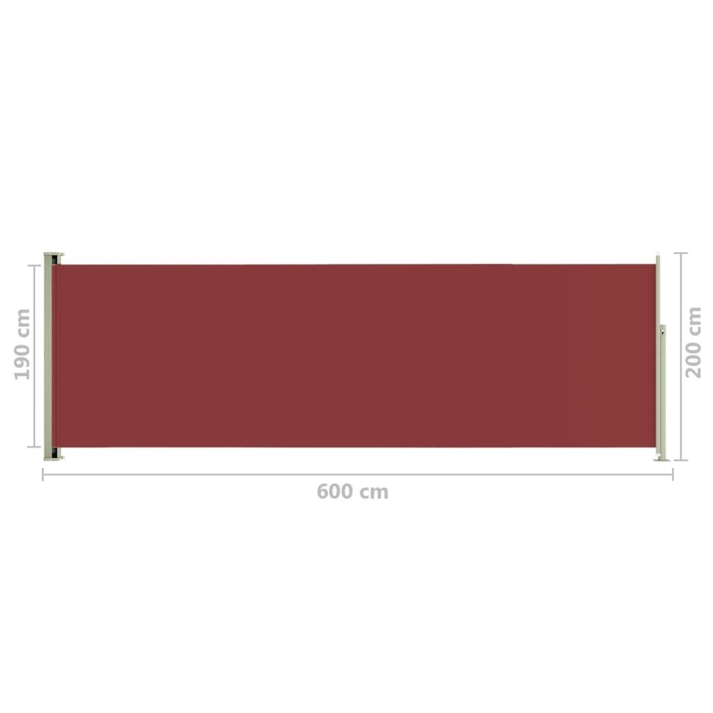 Helloshop26 - Auvent paravent store brise-vue latéral rétractable de patio jardin terrasse balcon protection visuelle écran 200 x 600 cm rouge - Imagen 6