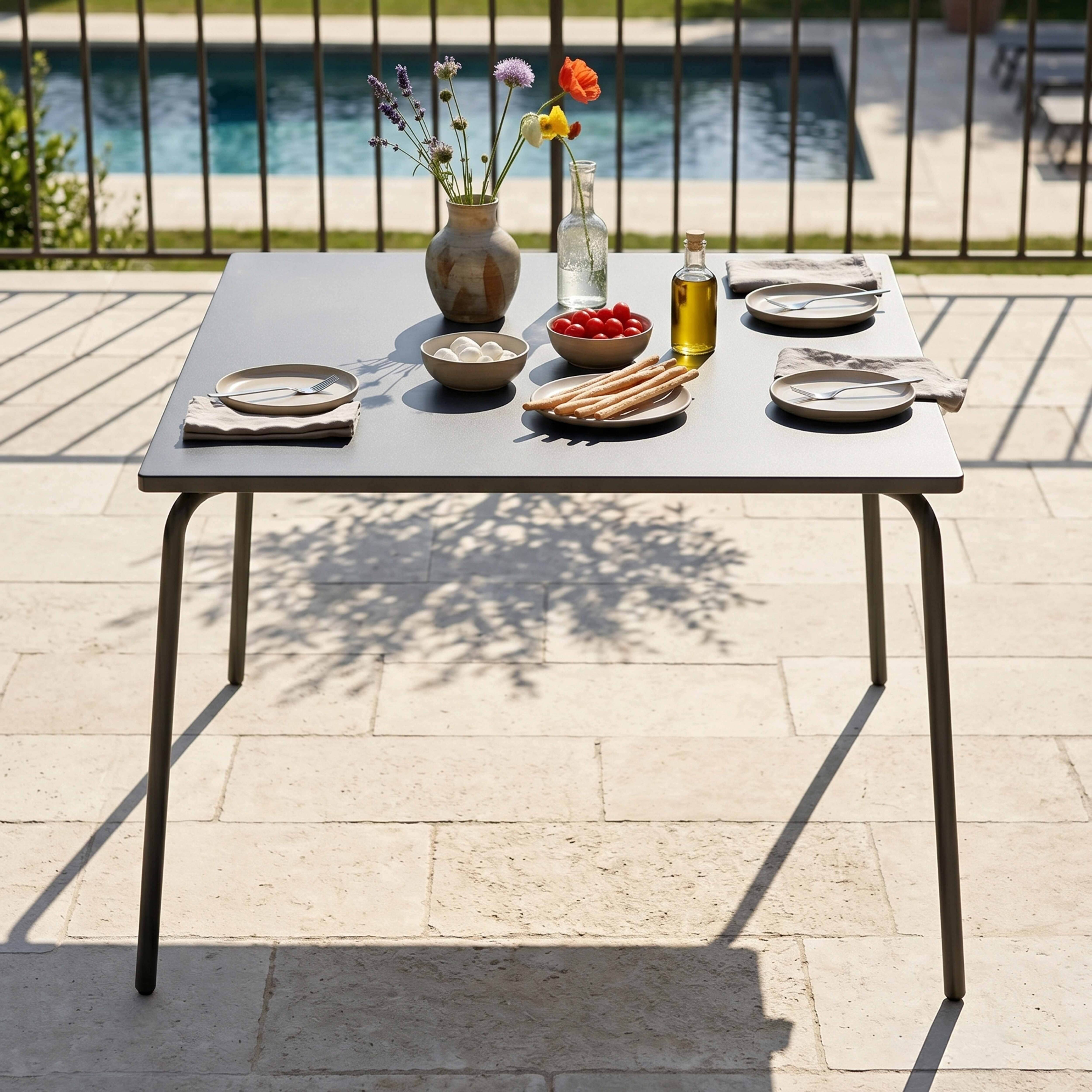 Oviala - Table de jardin carrée en métal anthracite Palavas - Oviala - Imagen 4